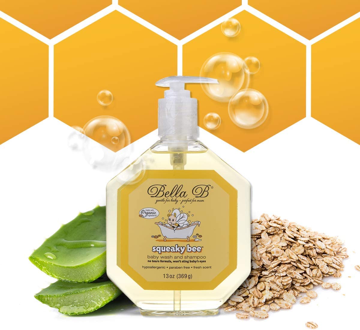 BELLA B Squeaky Bee Bodywash and Shampoo 13 oz - Baby Body Wash And Shampoo - Baby Bath Wash - Organ