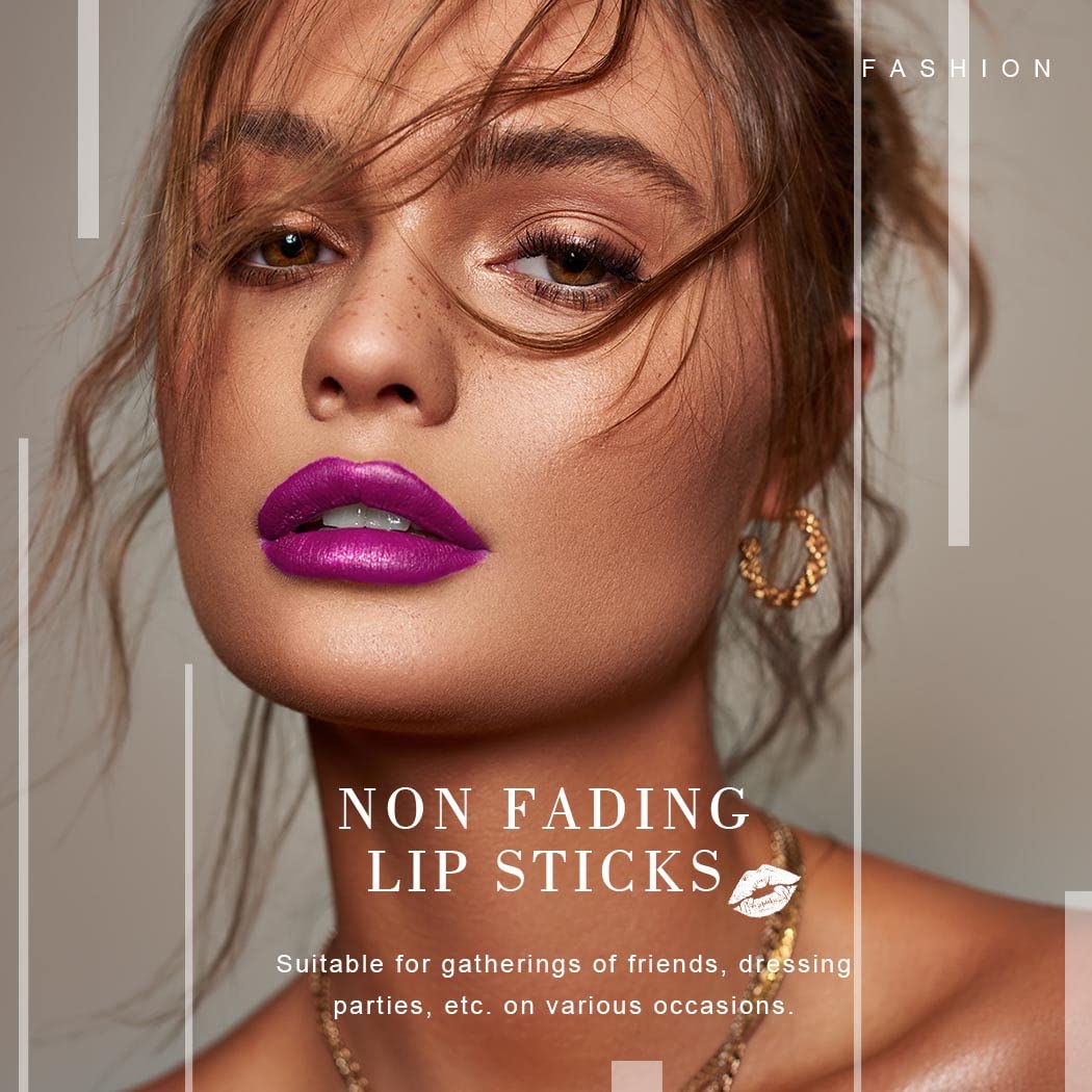 Kisshine Matte Lipstick Purple Metallic Lip Sticks Waterproof Lipsticks Long Lasting Costume Party L