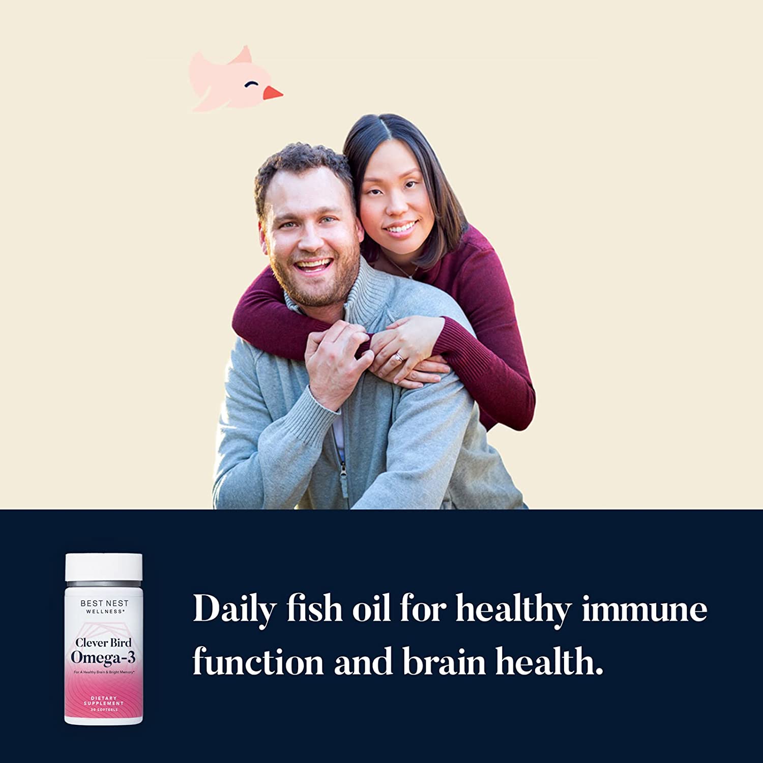 Clever Bird Omega-3 Fish Oil, Once Daily DHA + EPA Supplement, from Wild Caught Fish, Brain & Immune