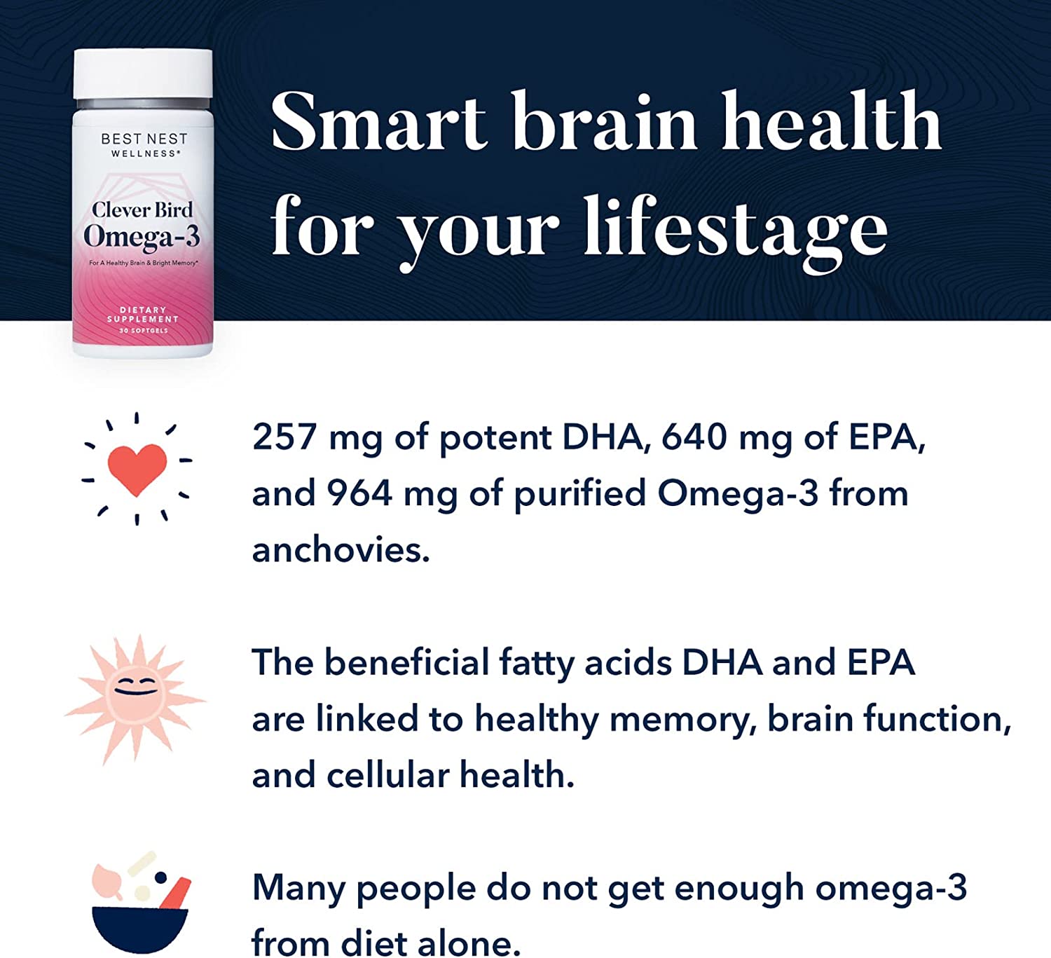 Clever Bird Omega-3 Fish Oil, Once Daily DHA + EPA Supplement, from Wild Caught Fish, Brain & Immune