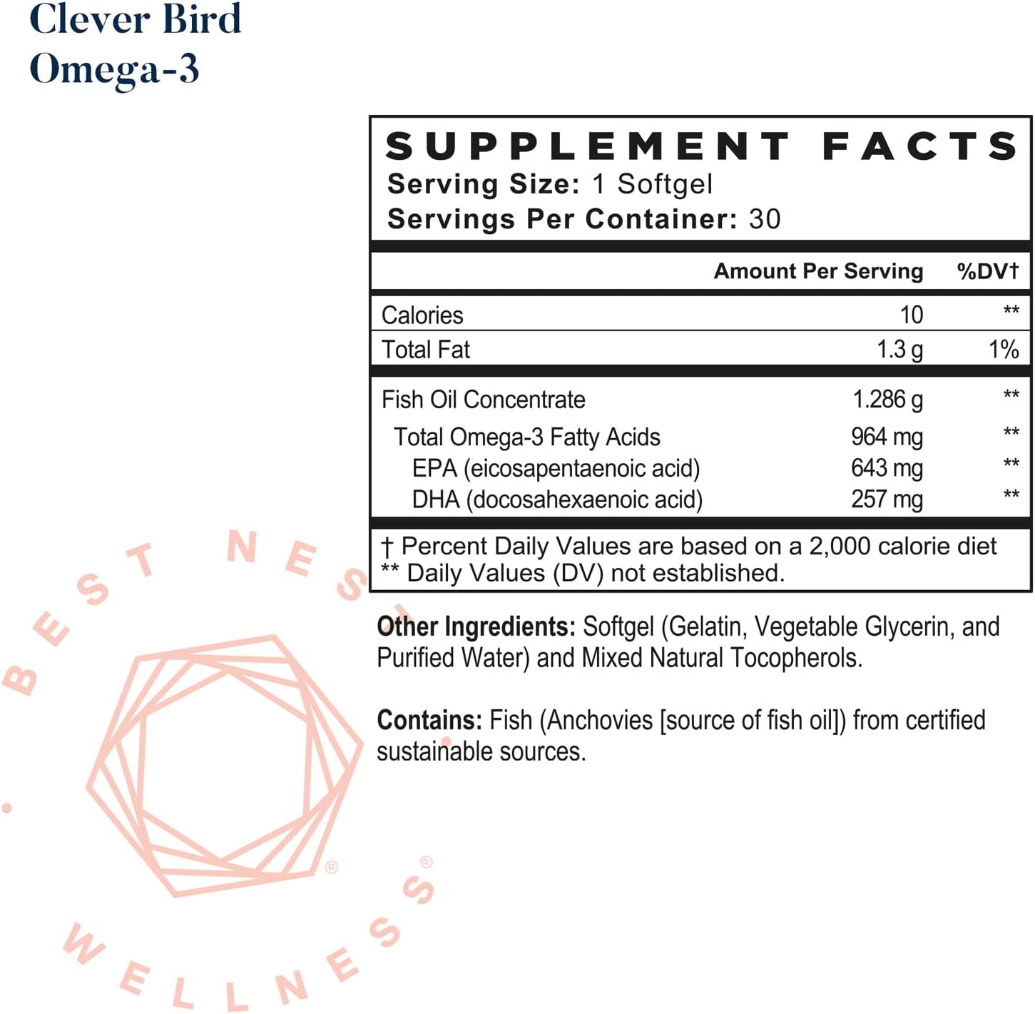 Clever Bird Omega-3 Fish Oil, Once Daily DHA + EPA Supplement, from Wild Caught Fish, Brain & Immune