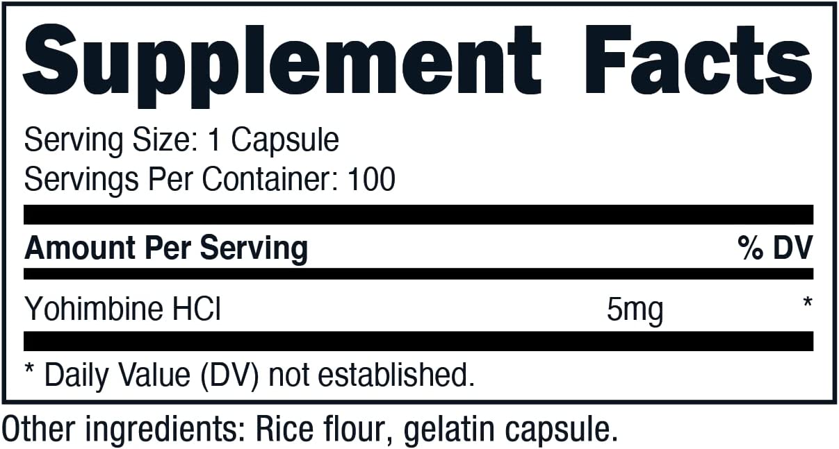 Nui Nutra Yohimbine HCl Extra Strength Supplement 5mg 100 Capsules