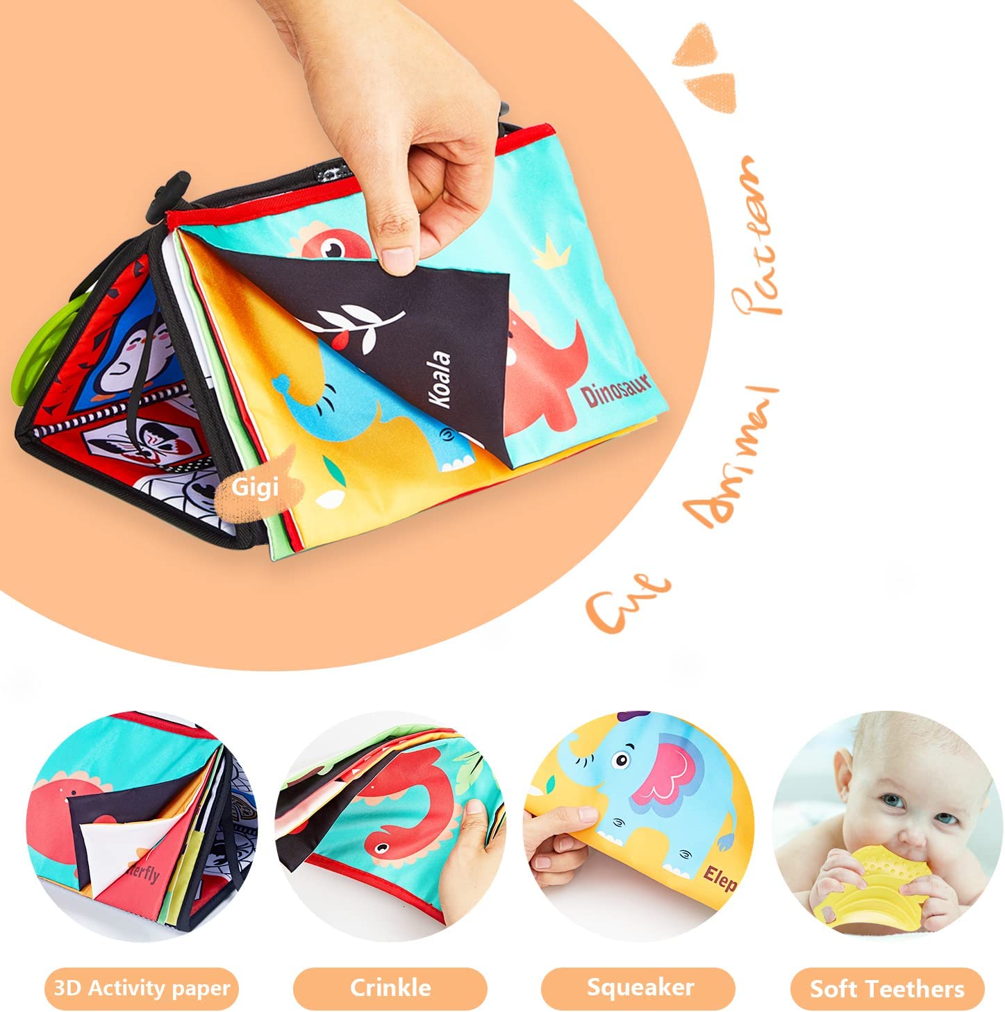 Tummy Time Floor Mirror, Baby Floor Mirror with Spinning Toy, Soft Crinkle Activity Book and Teether