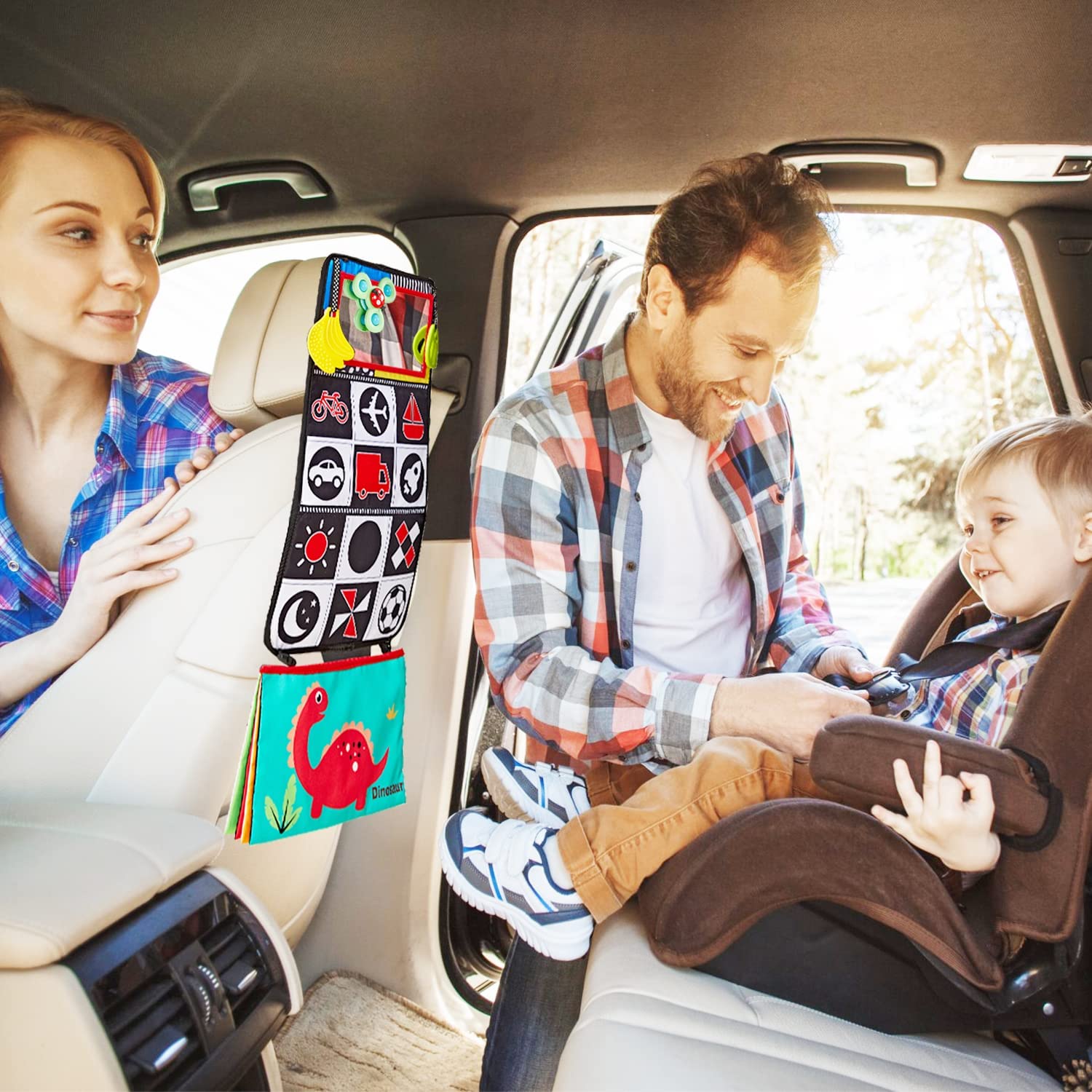 Tummy Time Floor Mirror, Baby Floor Mirror with Spinning Toy, Soft Crinkle Activity Book and Teether