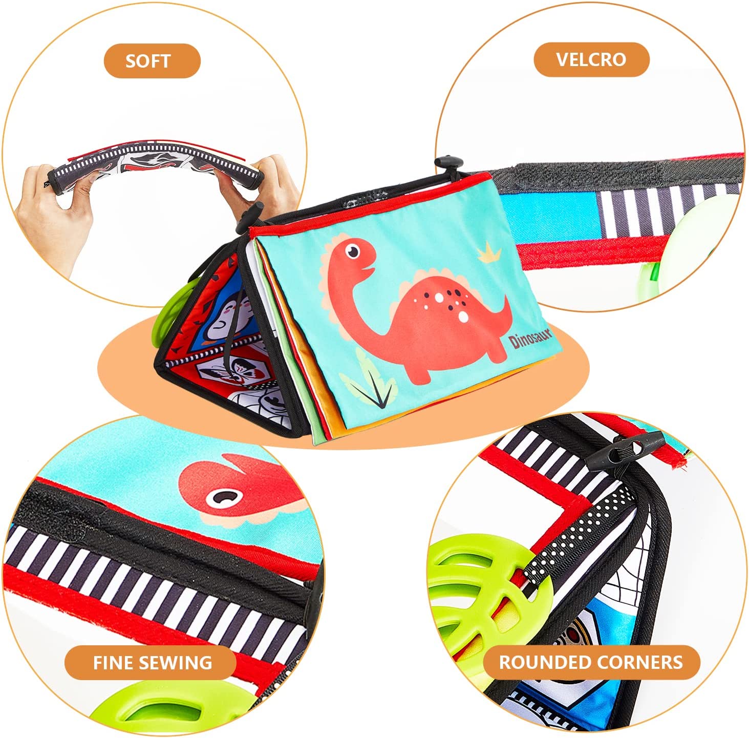 Tummy Time Floor Mirror, Baby Floor Mirror with Spinning Toy, Soft Crinkle Activity Book and Teether