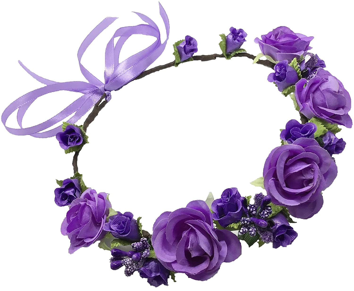 Flower Crown Girls Floral Headpiece - Artificial Purple Roses Wedding Bridal - Wreath Boho Kids Todd