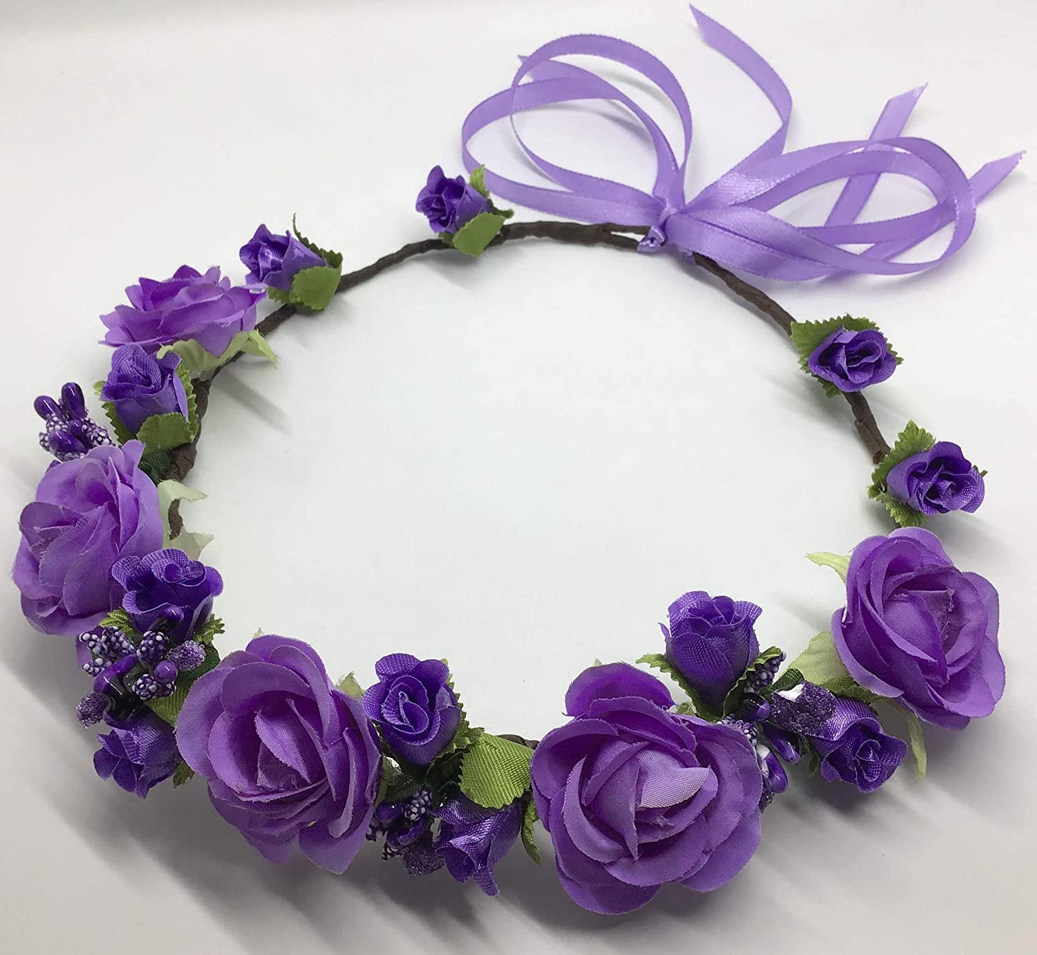 Flower Crown Girls Floral Headpiece - Artificial Purple Roses Wedding Bridal - Wreath Boho Kids Todd
