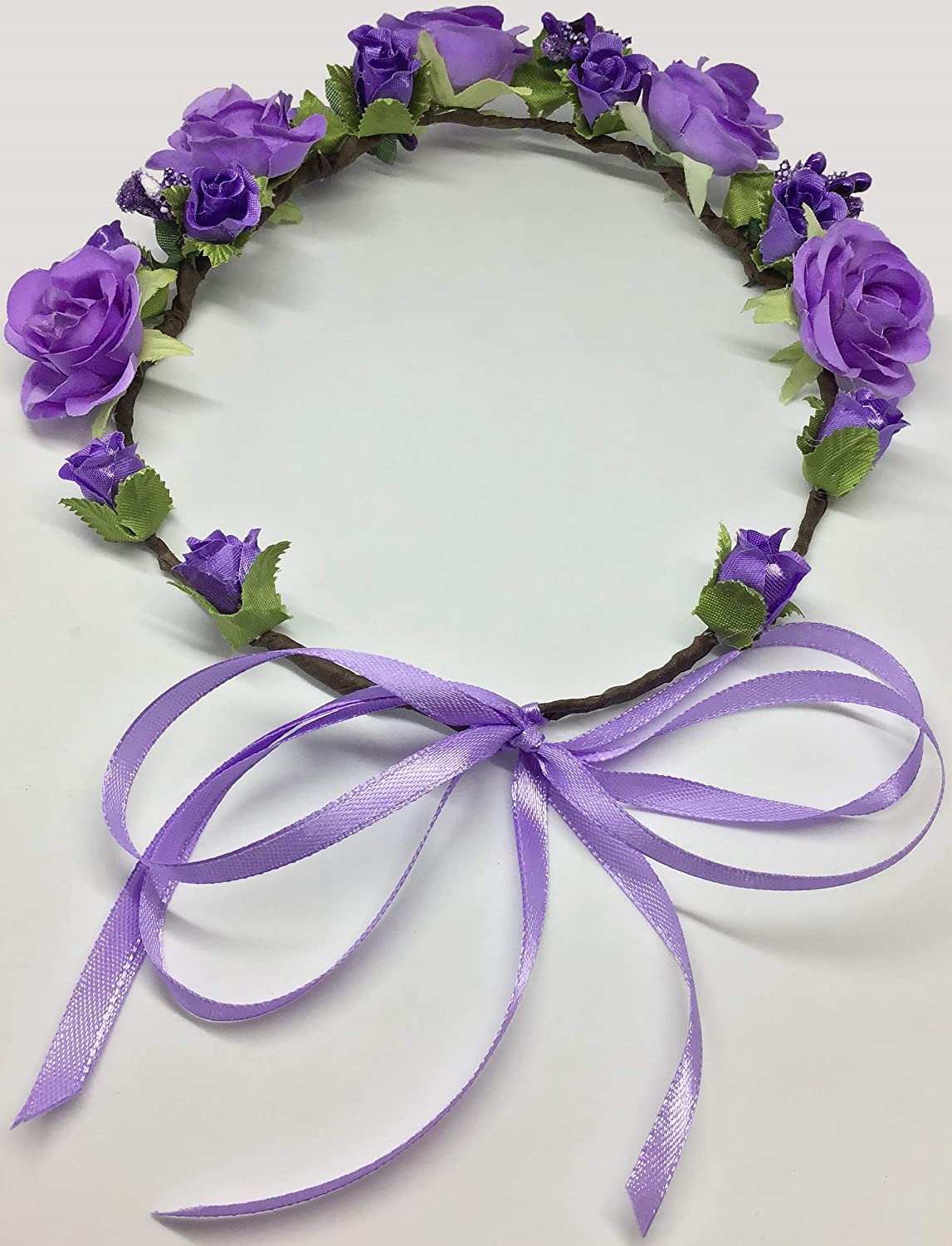 Flower Crown Girls Floral Headpiece - Artificial Purple Roses Wedding Bridal - Wreath Boho Kids Todd