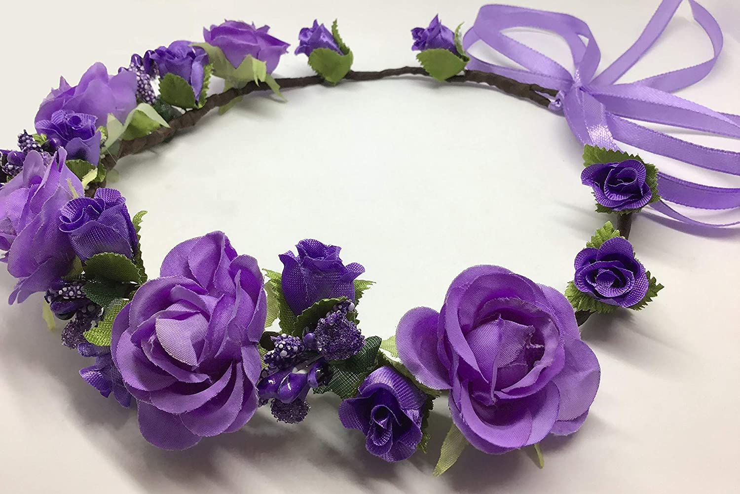 Flower Crown Girls Floral Headpiece - Artificial Purple Roses Wedding Bridal - Wreath Boho Kids Todd