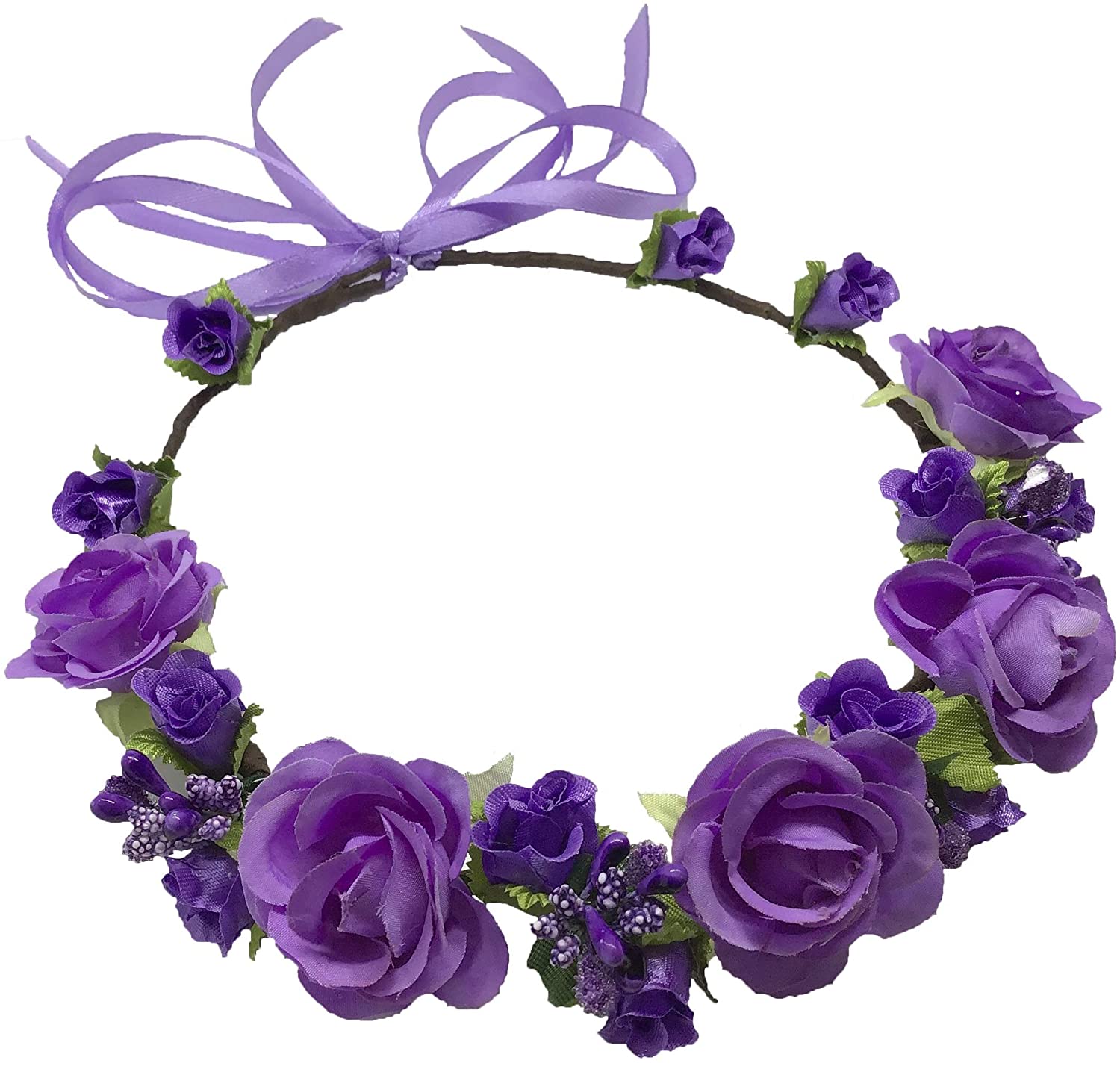 Flower Crown Girls Floral Headpiece - Artificial Purple Roses Wedding Bridal - Wreath Boho Kids Todd