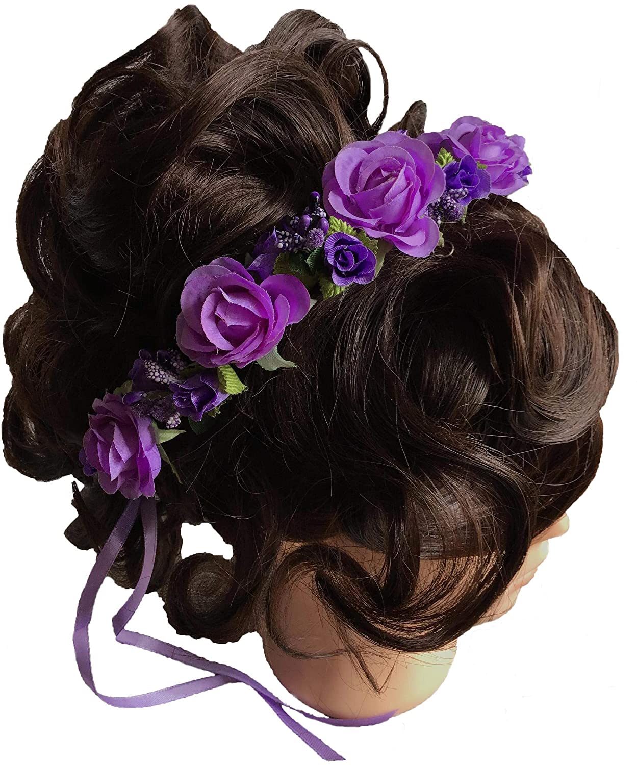 Flower Crown Girls Floral Headpiece - Artificial Purple Roses Wedding Bridal - Wreath Boho Kids Todd