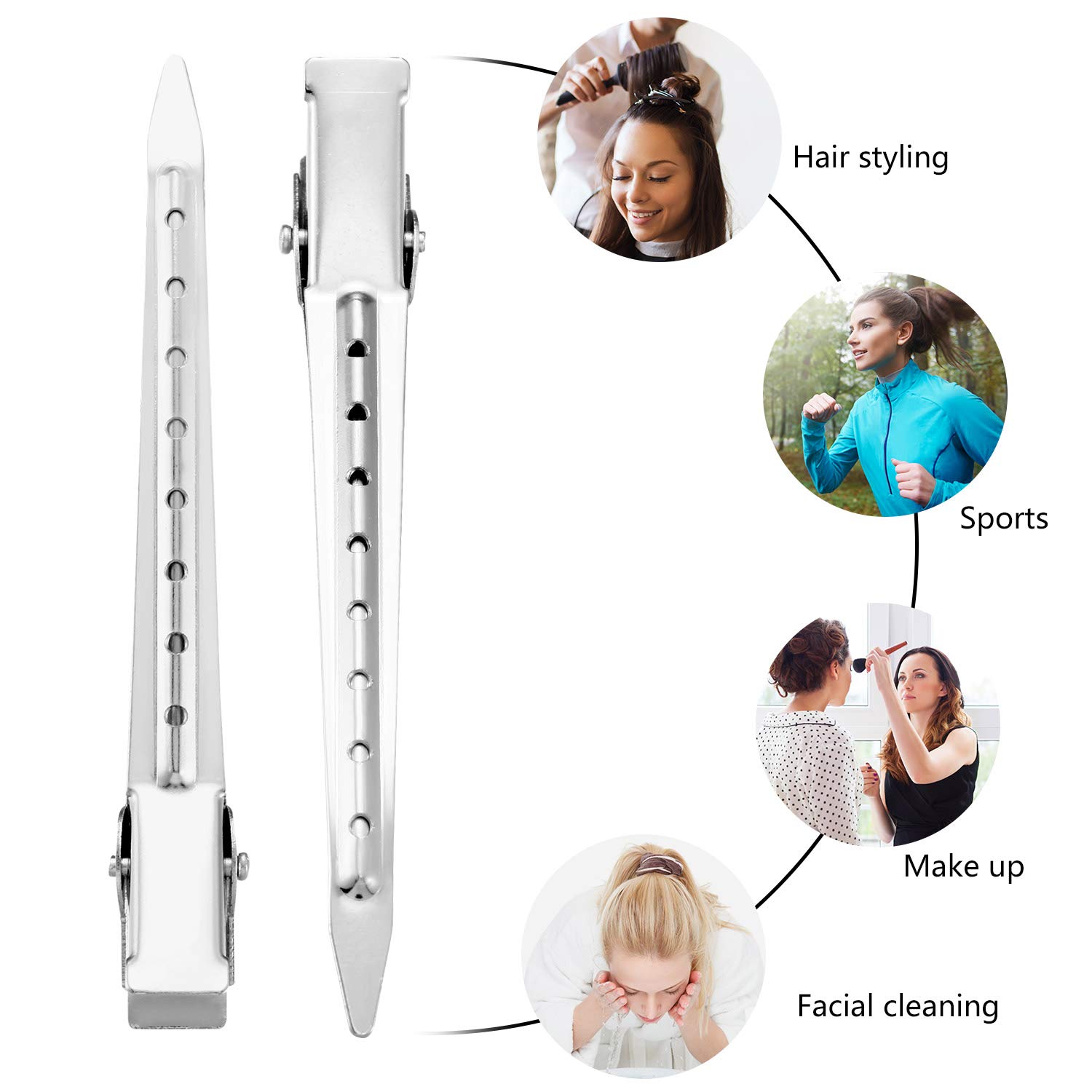 3.5 Inches Duck Bill Hair Clips Metal Alligator Curl Clips Sectioning Clips with Holes (50 Pieces)