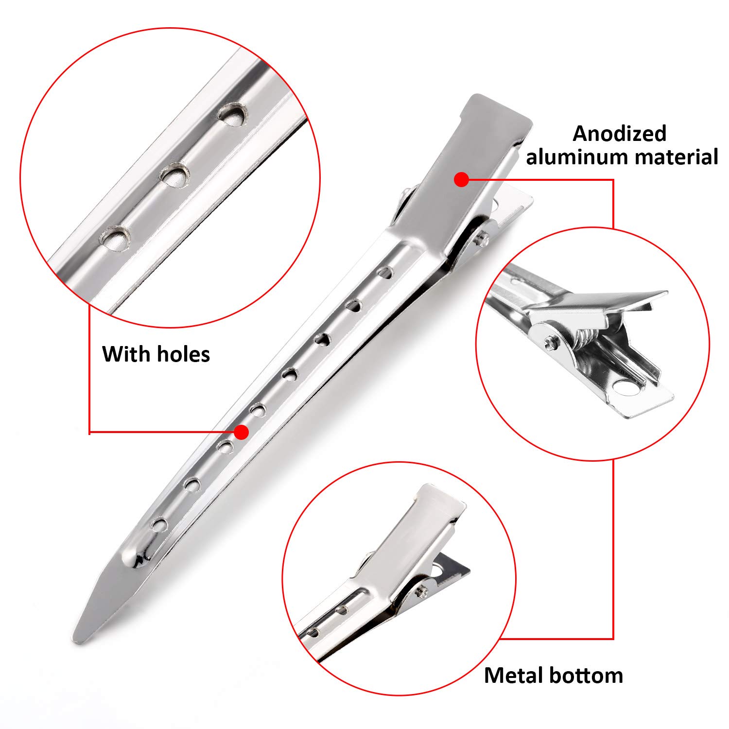 3.5 Inches Duck Bill Hair Clips Metal Alligator Curl Clips Sectioning Clips with Holes (50 Pieces)