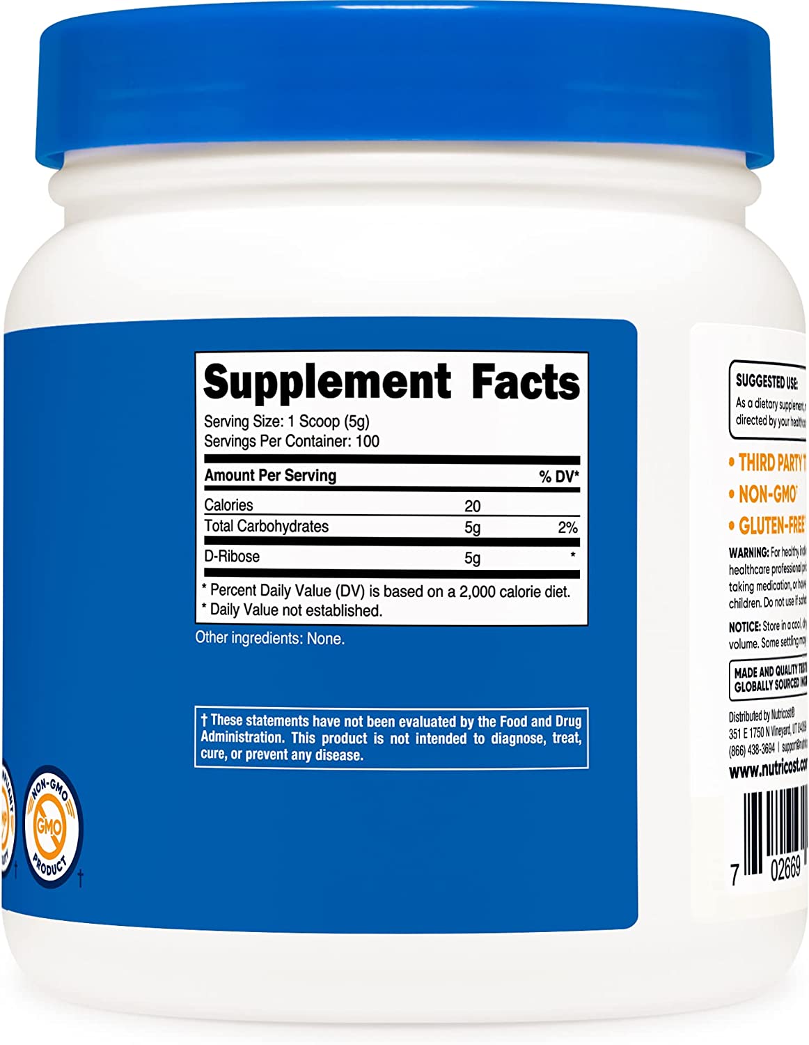 Nutricost D-Ribose Powder 500 Grams - 5000mg Per Serving, Non-GMO (500 Grams)