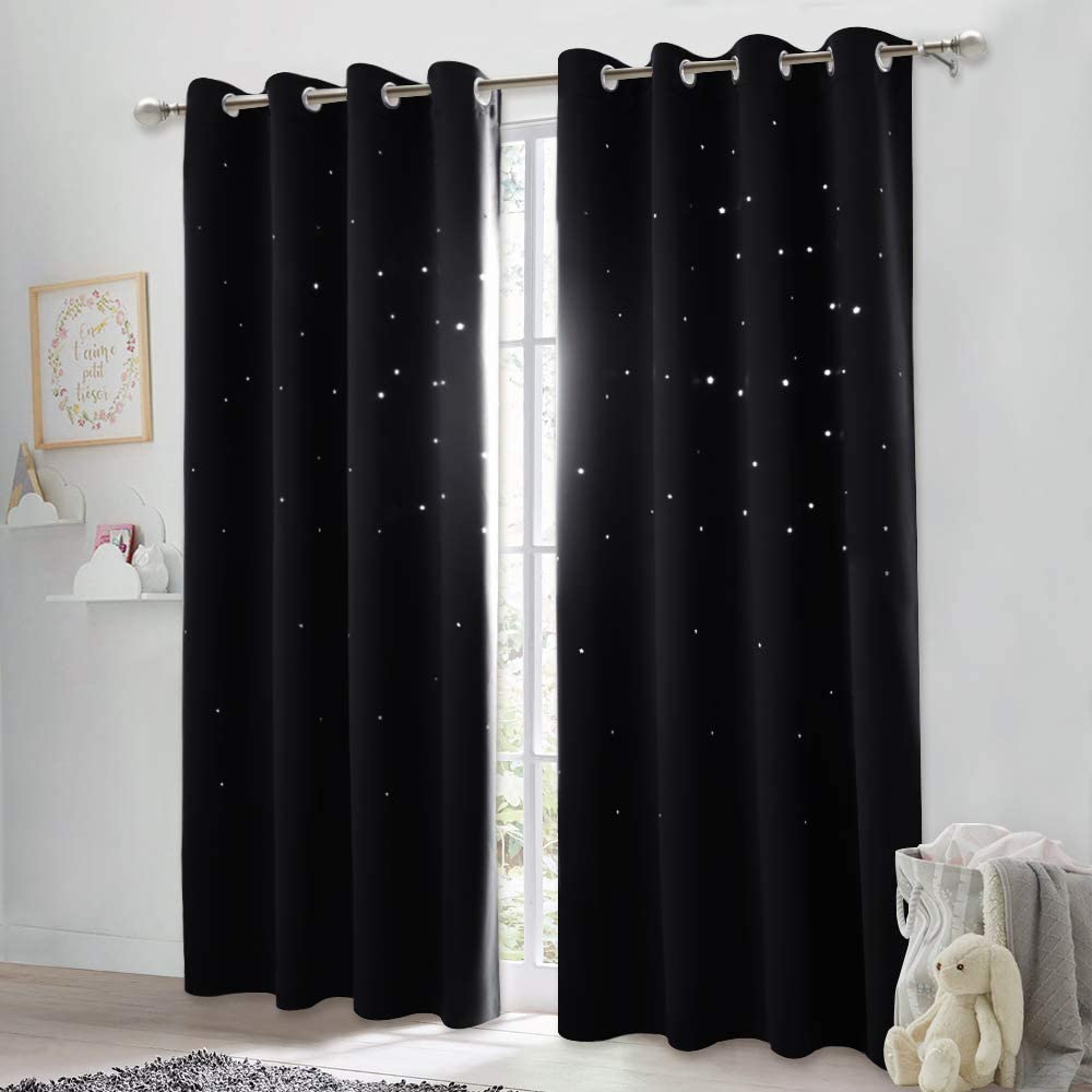 NICETOWN Black Stars Kids Curtains - Starry Night Sleep-Enhancing Cosmic Themed Room Darkening Twink