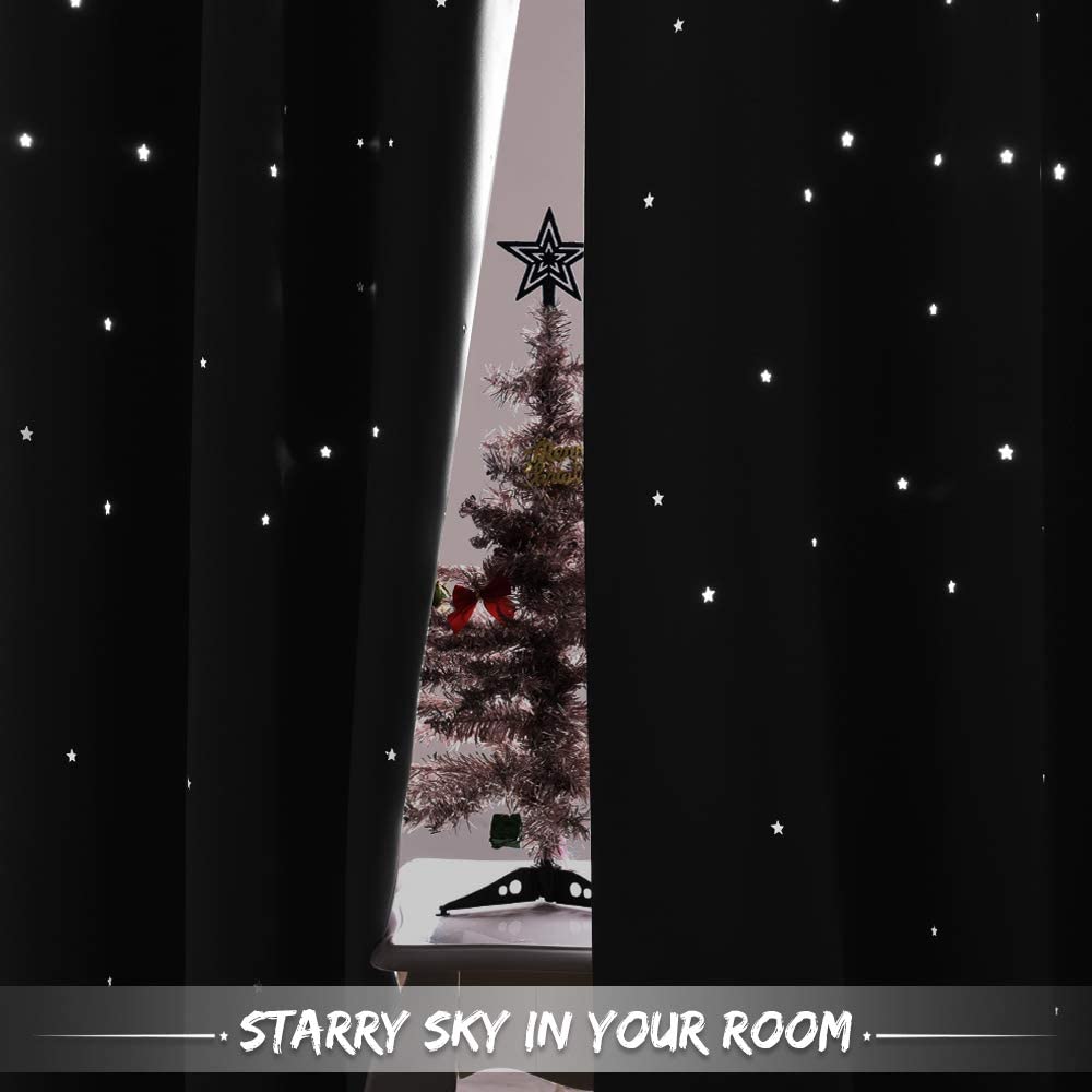 NICETOWN Black Stars Kids Curtains - Starry Night Sleep-Enhancing Cosmic Themed Room Darkening Twink