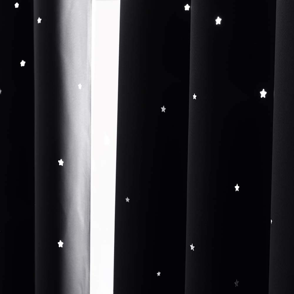 NICETOWN Black Stars Kids Curtains - Starry Night Sleep-Enhancing Cosmic Themed Room Darkening Twink