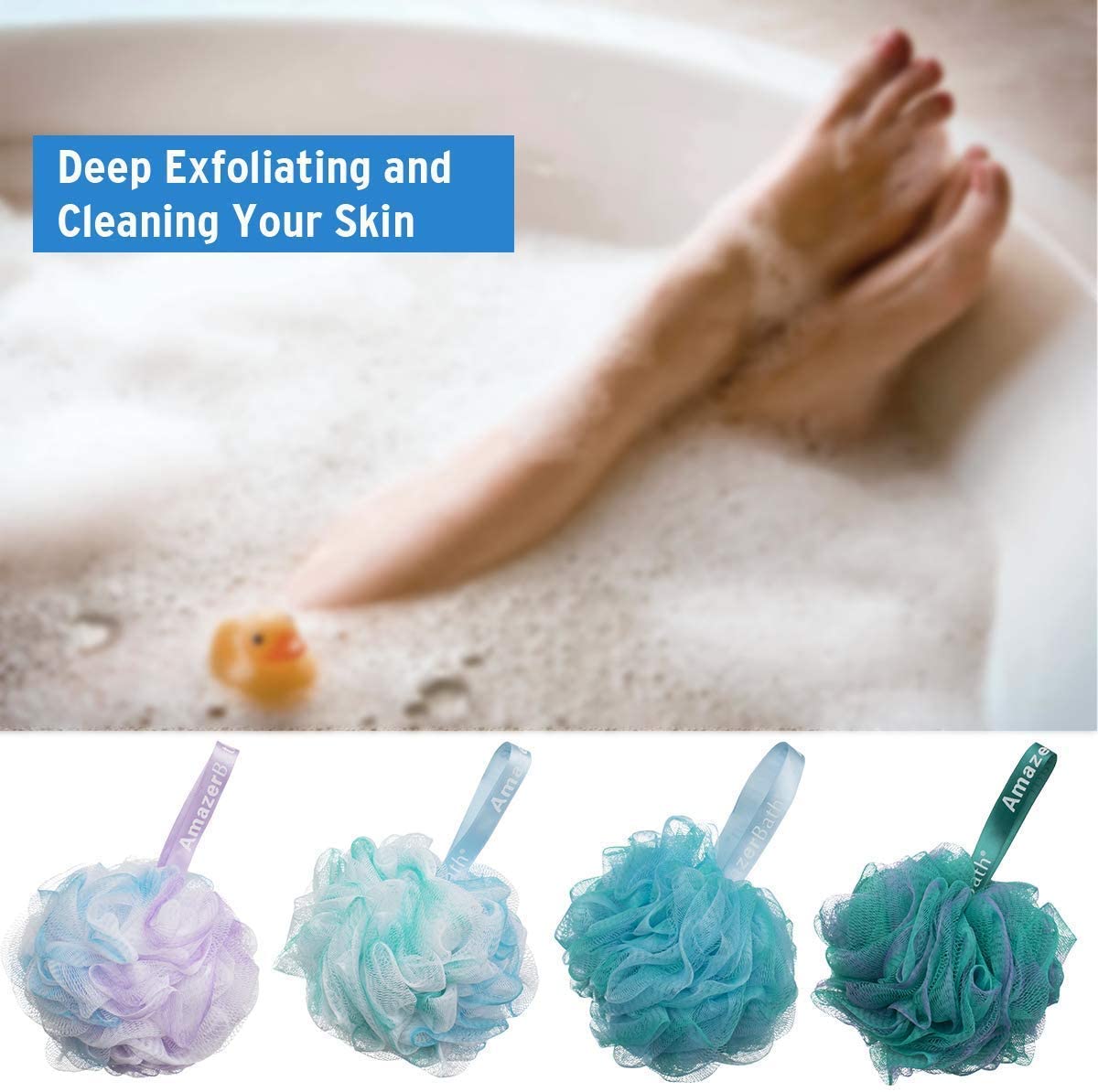 AmazerBath Shower Bath Sponge Shower Loofahs Balls 75g/PCS for Body Wash Bathroom Men Women- Set of 