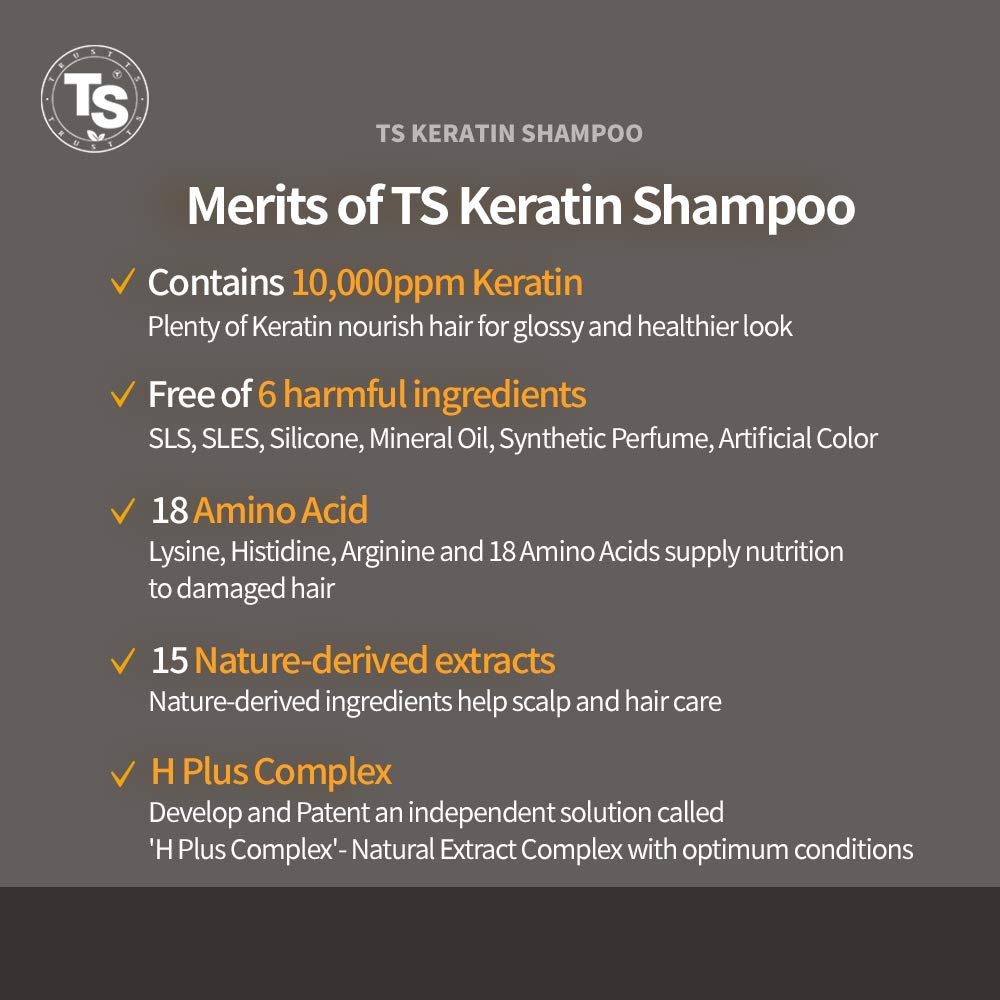 TS Keratin Shampoo (16.9 Fl Oz / 500mL) | Shampoo for Damaged Hair and Dry Scalp| Keratin Hair Care 