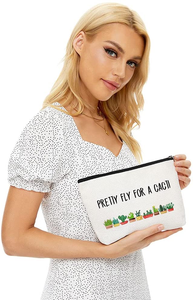 Blue Leaves Makeup Bag, Cactus Gift For Women, Makeup Clutch, Cosmetic Pouch, Funny Makeup Bag Gift