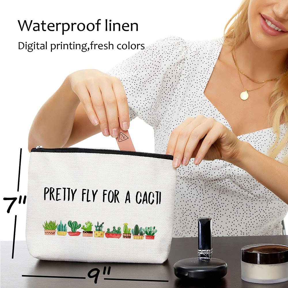 Blue Leaves Makeup Bag, Cactus Gift For Women, Makeup Clutch, Cosmetic Pouch, Funny Makeup Bag Gift