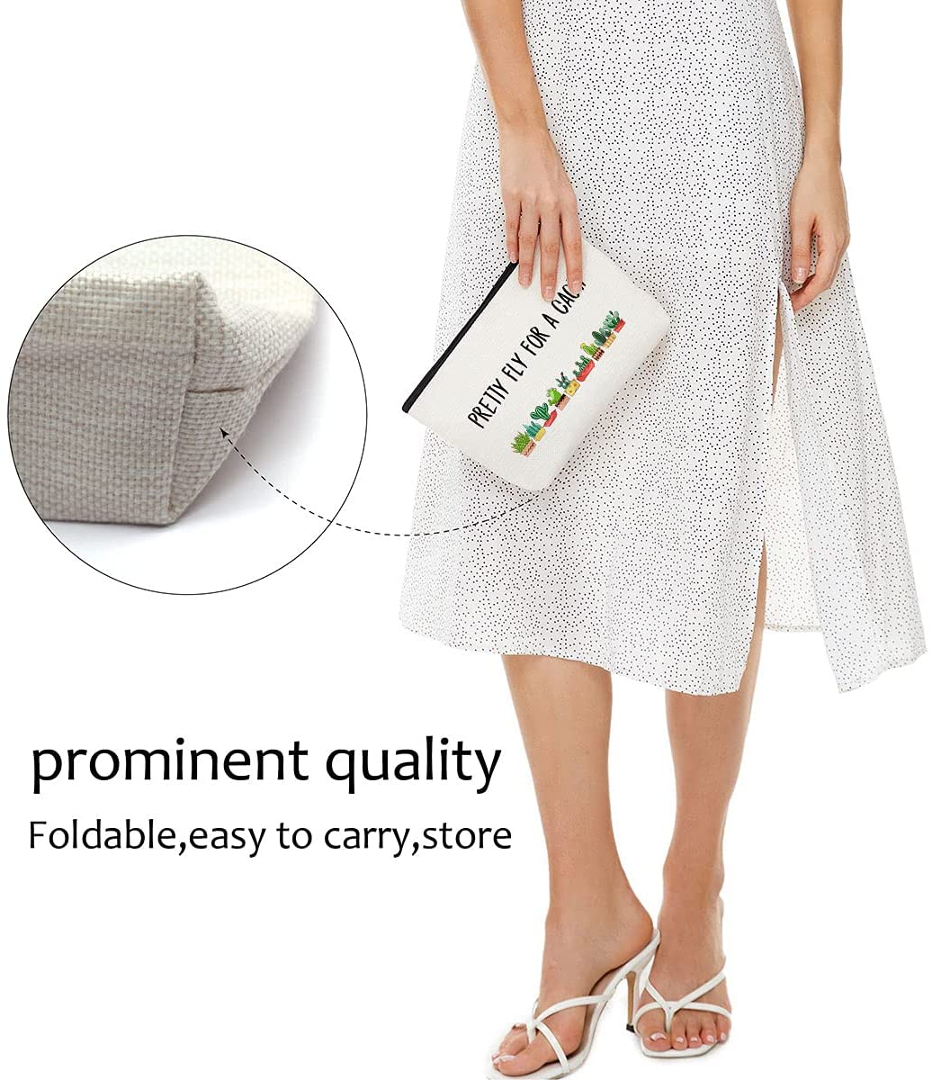 Blue Leaves Makeup Bag, Cactus Gift For Women, Makeup Clutch, Cosmetic Pouch, Funny Makeup Bag Gift