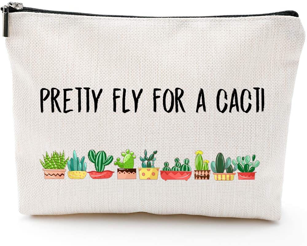 Blue Leaves Makeup Bag, Cactus Gift For Women, Makeup Clutch, Cosmetic Pouch, Funny Makeup Bag Gift