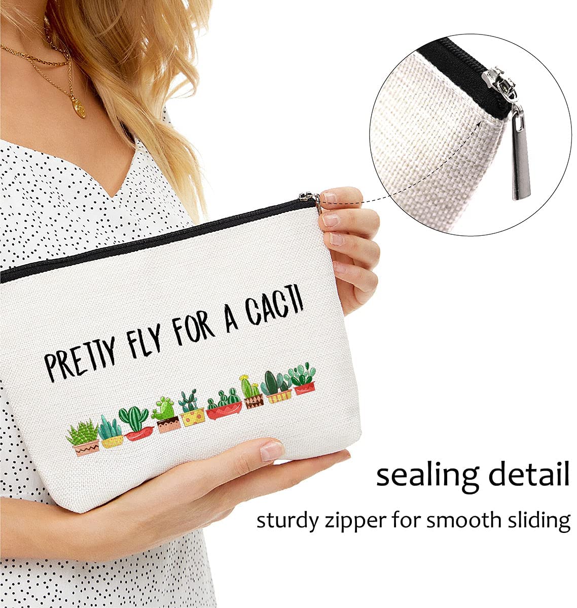 Blue Leaves Makeup Bag, Cactus Gift For Women, Makeup Clutch, Cosmetic Pouch, Funny Makeup Bag Gift