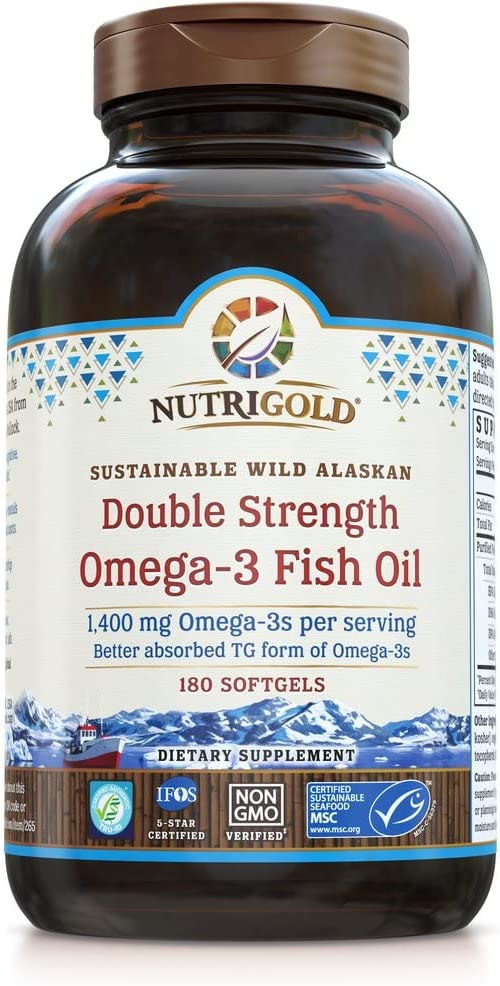 Omega-3 Fish Oil Capsules - Double Strength Omega-3 Fish Oil, 1400 mg, 180 Softgels - The GOLD Stand