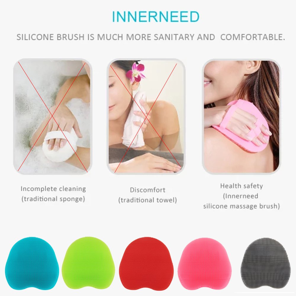 INNERNEED Food-grad Soft Silicone Body Scrubber Shower Cleansing Brush Gentle Exfoliating Bath Glove