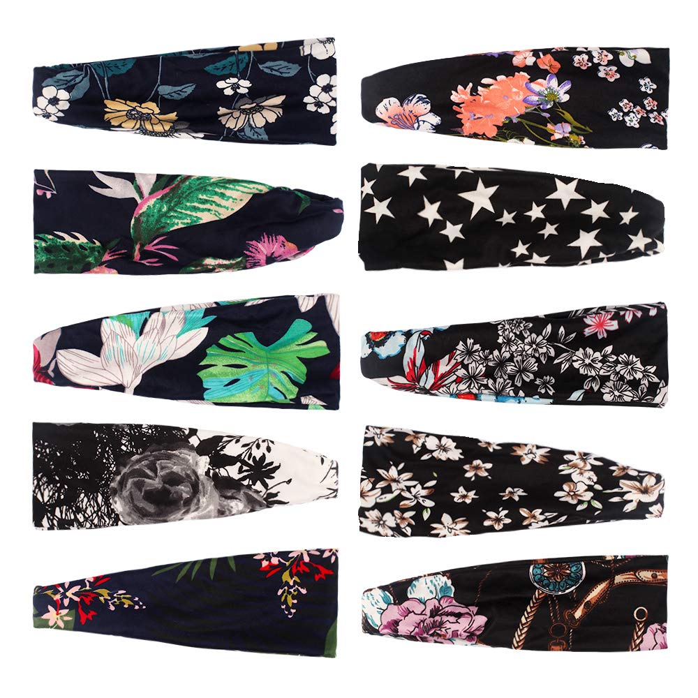 Headbands for Women, Fashion Soft Headbands for Women, Yoga Workout Headbands for Women, 10 Pack Spo