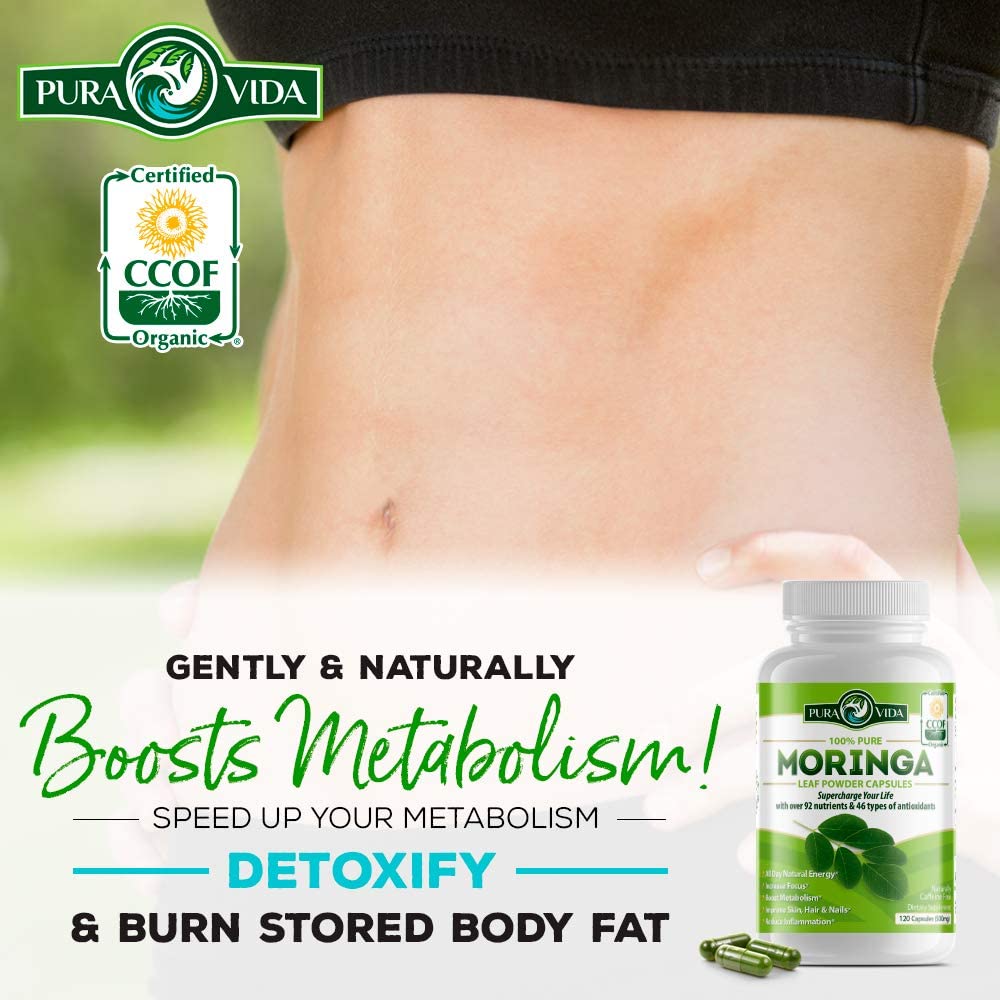 PURA VIDA MORINGA Moringa Capsules Single Origin Moringa Powder Organic. Moringa Leaf. Energy, Metab