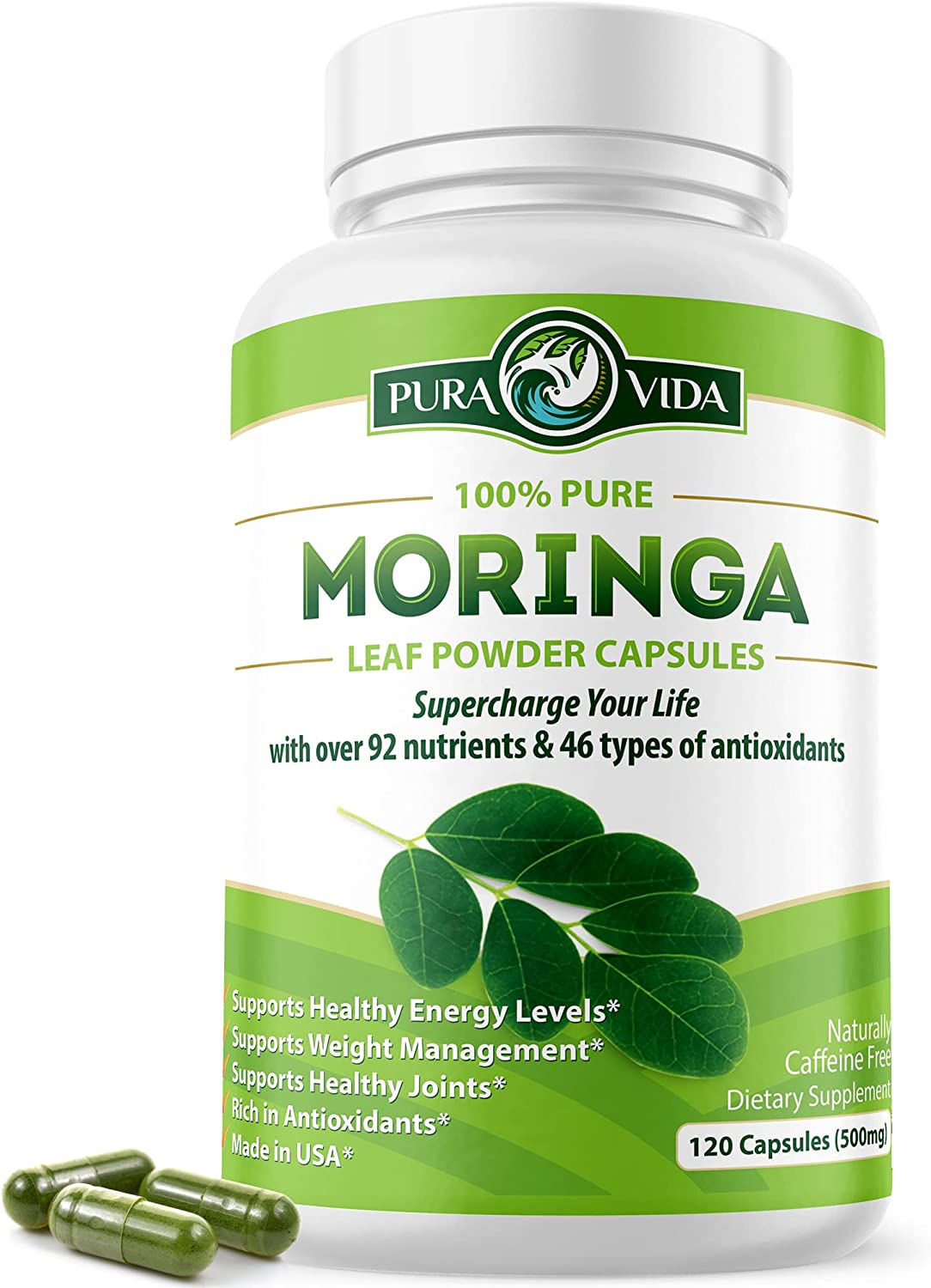PURA VIDA MORINGA Moringa Capsules Single Origin Moringa Powder Organic. Moringa Leaf. Energy, Metab