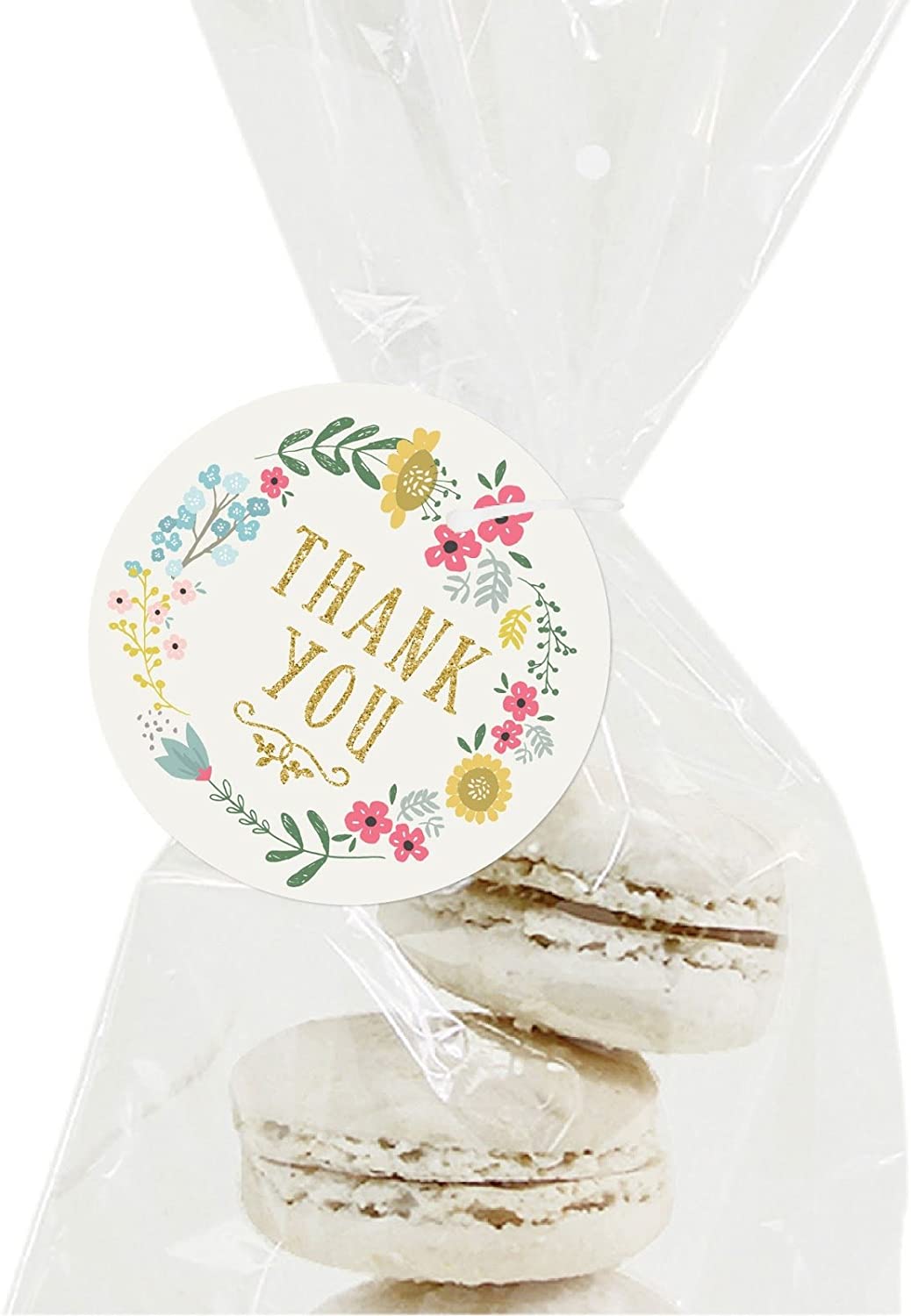 Andaz Press Stylish Bulk Round Circle Thank You Gift Tags, 2-inch, Olivia Floral Flowers Wreath on I