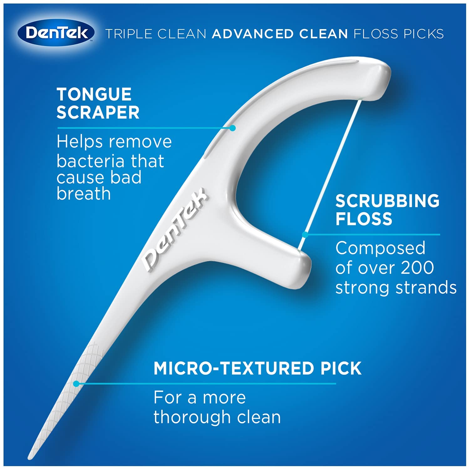 DenTek Triple Clean Advanced Clean Floss Picks, No Break & No Shred Floss, 150 Count