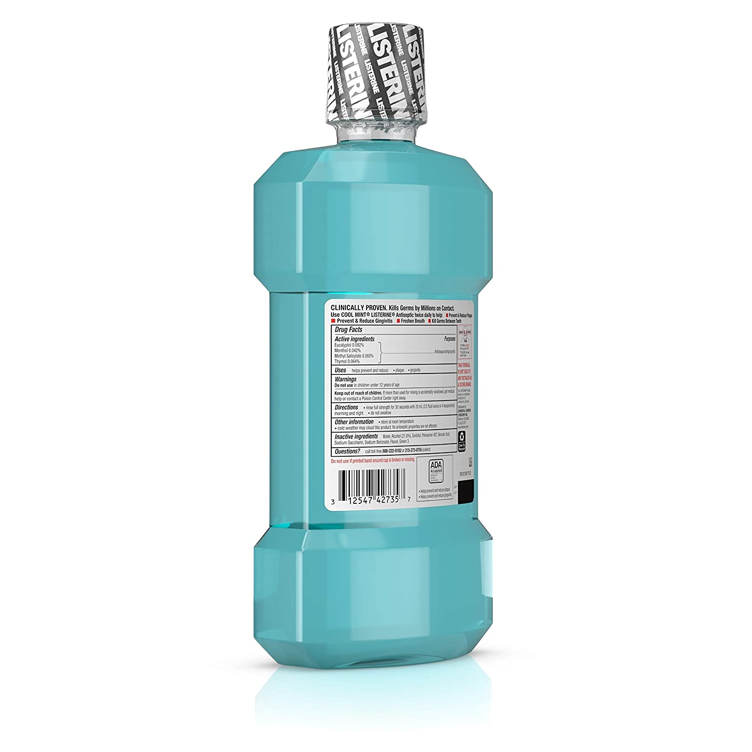 Listerine Cool Mint Antiseptic Mouthwash for Bad Breath, Plaque and Gingivitis, 33.8 Oz