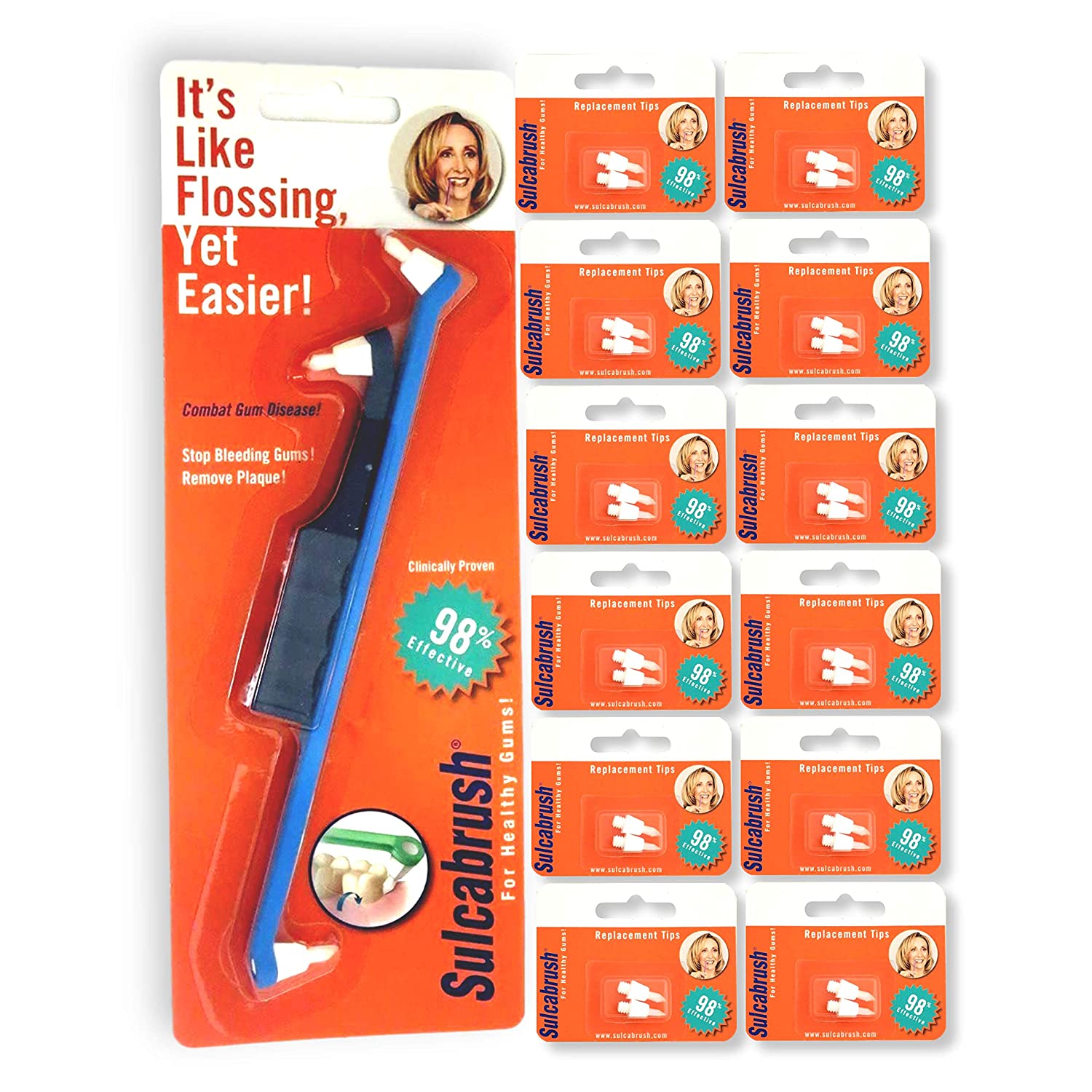 Sulcabrush Pocket Pack of Manual Toothbrush with Handle and 3 Tips — Twin-Pack Replacement Tips (1