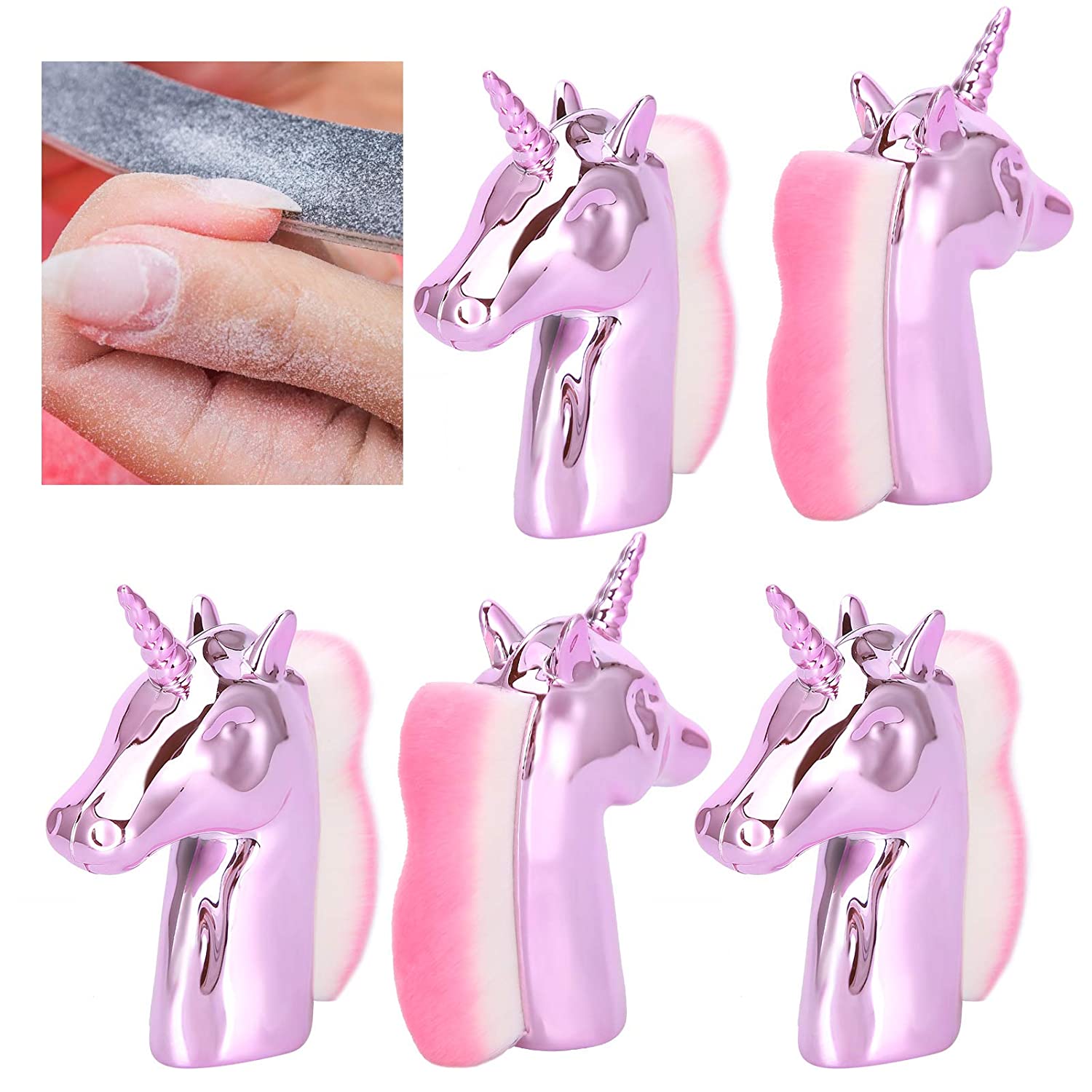 Nail Dust Brush - 5Pcs Unicorn Nail Dust Remover Fashionable Multifunctional Nail Art Dust Remover B