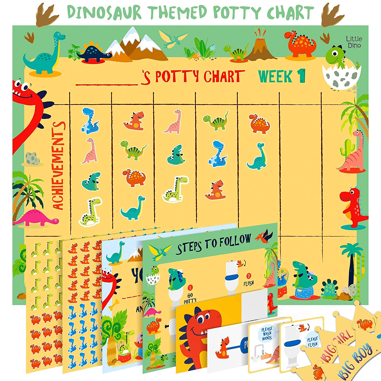 Potty Training Count Down Timer Watch - Princess Pink and Potty Training Chart for Toddlers – Dino