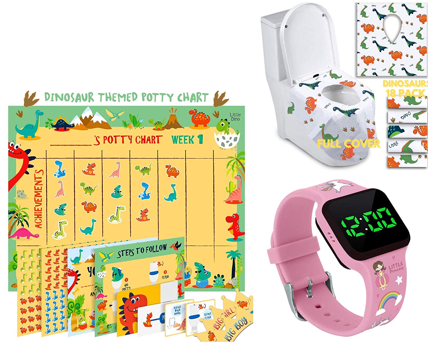 Potty Training Count Down Timer Watch - Princess Pink and Potty Training Chart for Toddlers – Dino