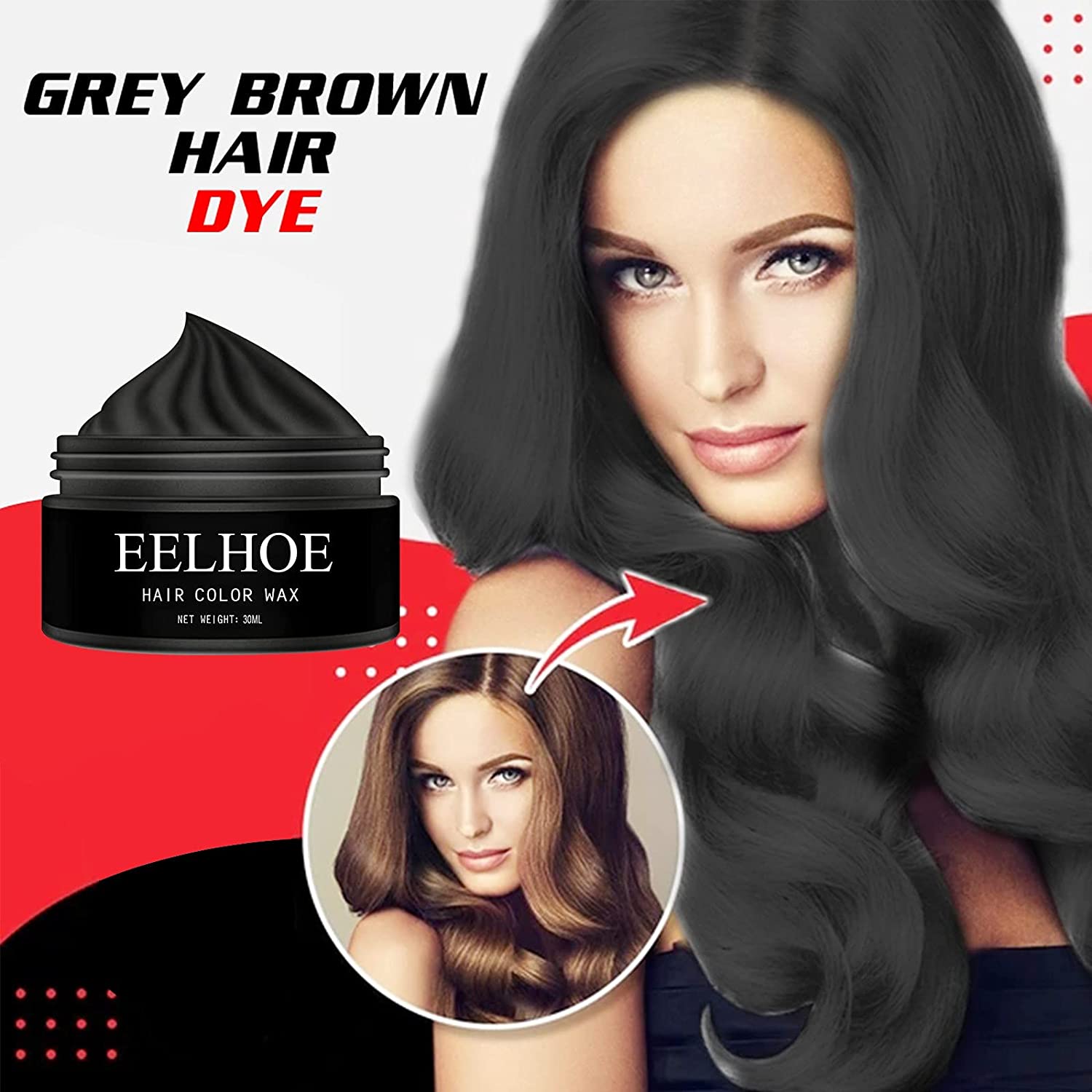 LAJI Color Dye Hair Wax Hair Styling Natural Fluffy Color Disposable Dye 30ML (30ML, black)