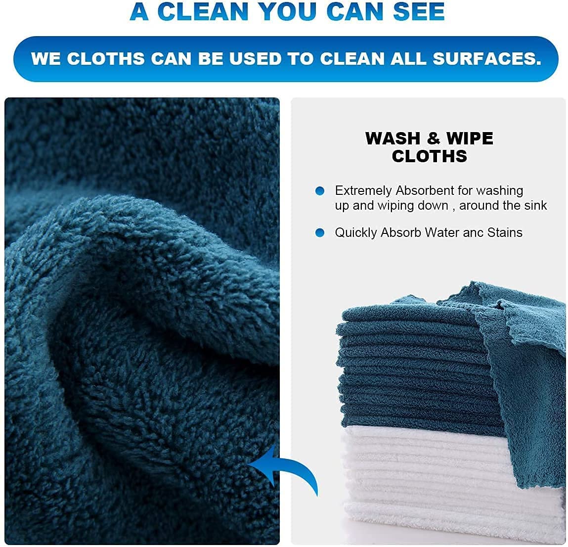 12 Pack Kitchen Towel Dishcloths - 16 × 19 Inch - Substitute for Paper Towel -Extra Absorbent and S