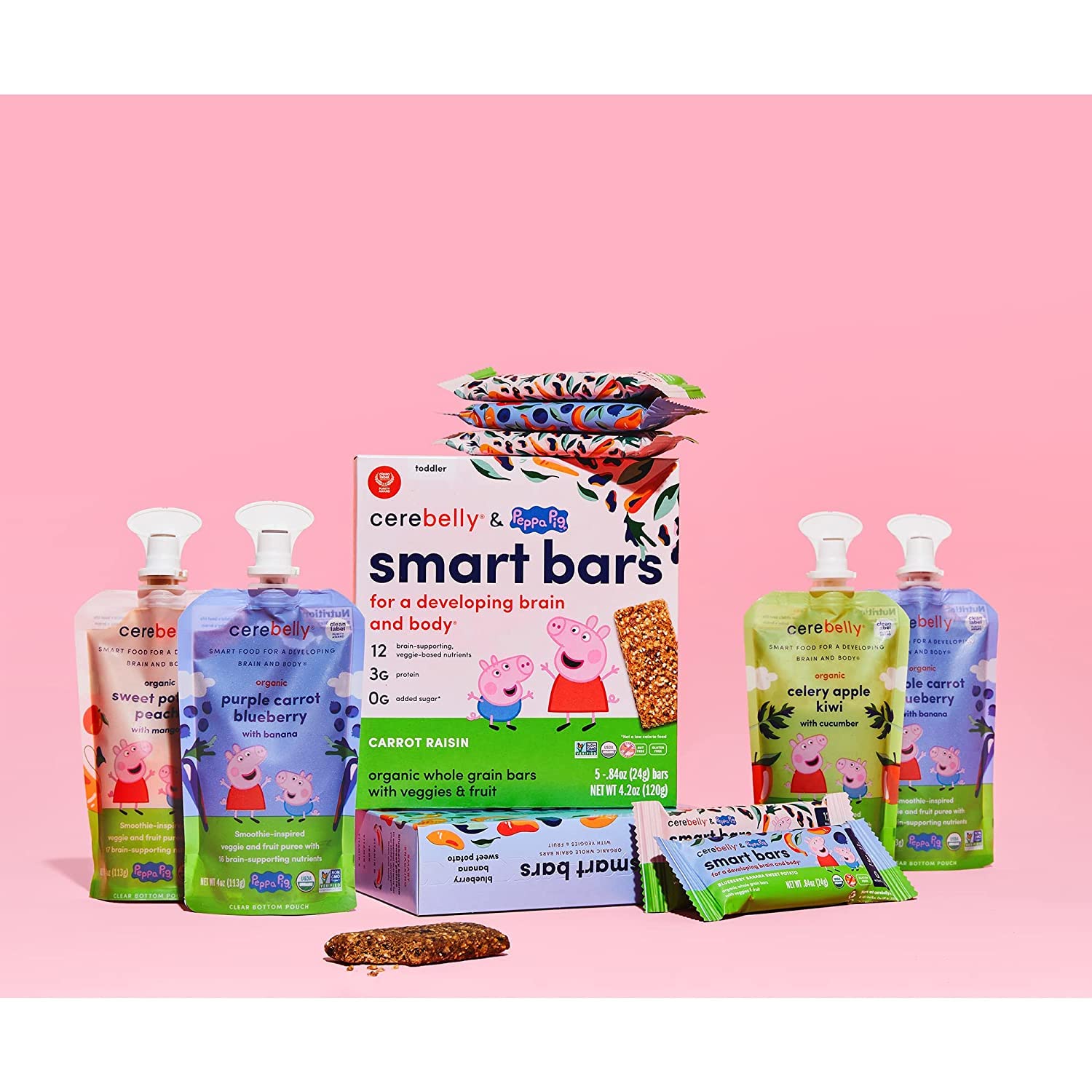 Cerebelly Toddler Snack Bars Peppa Pig Carrot Raisin (Pack of 5), Healthy & Organic Whole