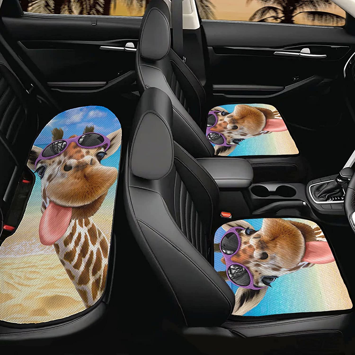 KUIFORTI Funny Giraffe Car Seat Cushion+Rear Bench Protector Seat Mats for Women Men Auto Front Driv