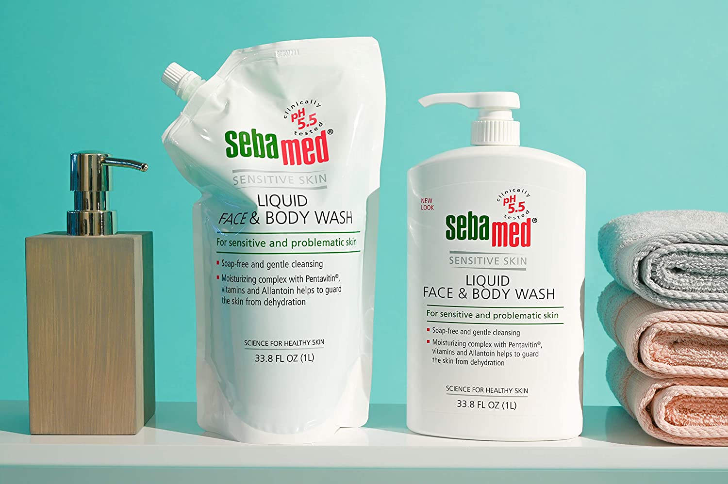 Sebamed Liquid Face & Body Wash 1 Liter Refill Bag for Sensitive and Delicate Skin pH 5.5 Ultra Mild