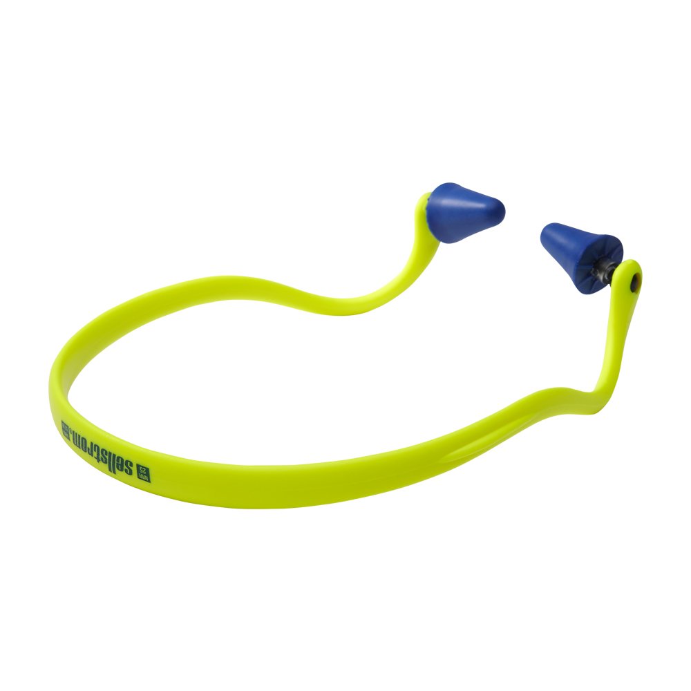 Sellstrom Reusable Banded Ear Plugs, Hearing Protection for Work, 25dB NRR, Hi-Viz Green/Blue, S2343