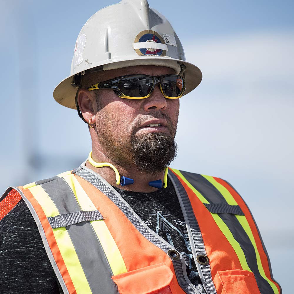 Sellstrom Reusable Banded Ear Plugs, Hearing Protection for Work, 25dB NRR, Hi-Viz Green/Blue, S2343