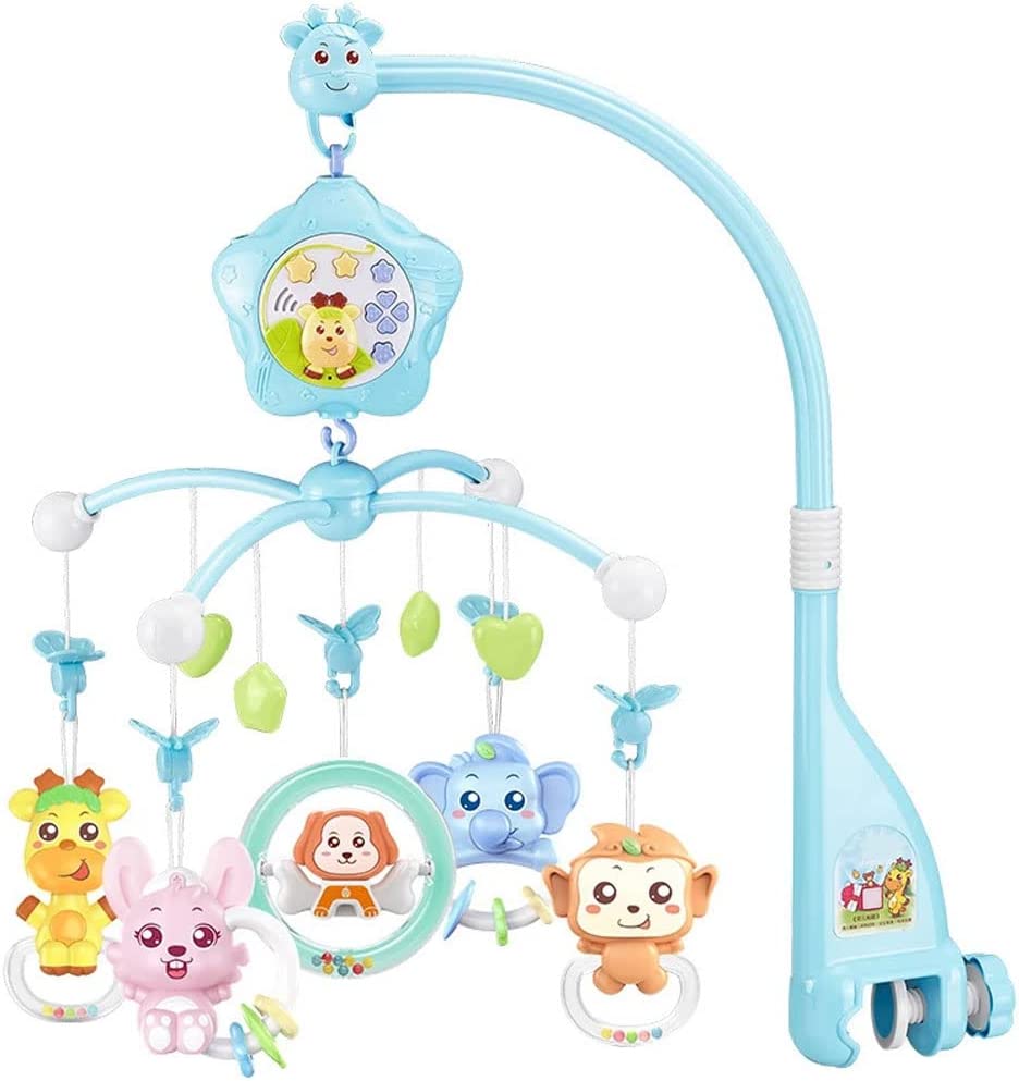 Baby Musical Crib with Rattle Toys Projector and Lights Infant Musical Rotating Hanging Bell Baby Be