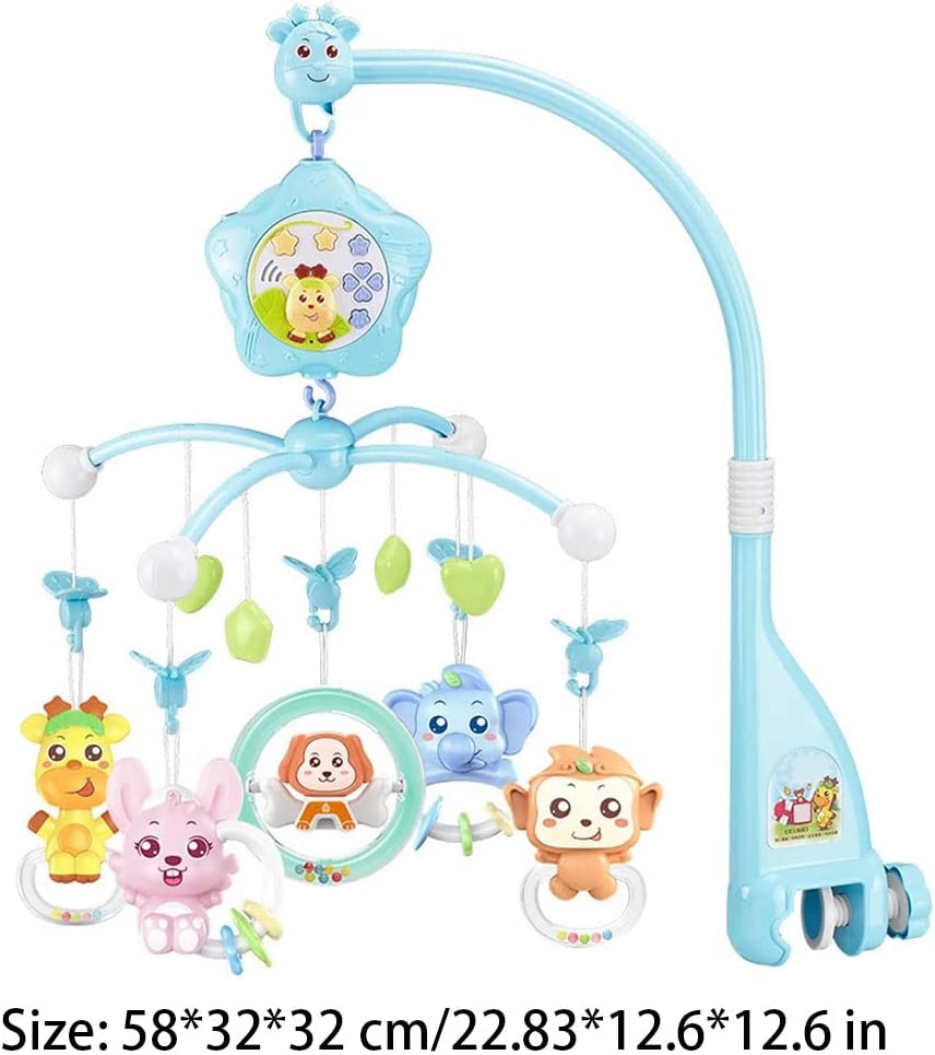 Baby Musical Crib with Rattle Toys Projector and Lights Infant Musical Rotating Hanging Bell Baby Be
