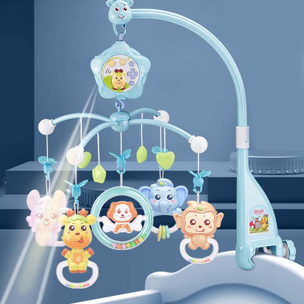 Baby Musical Crib with Rattle Toys Projector and Lights Infant Musical Rotating Hanging Bell Baby Be